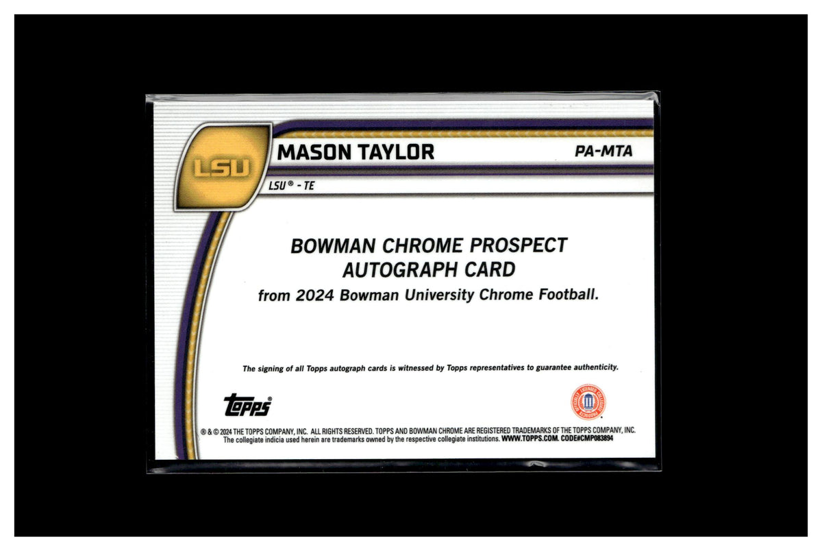 2024 Bowman University Chrome #PA-MTA Mason Taylor Prospect Autographs