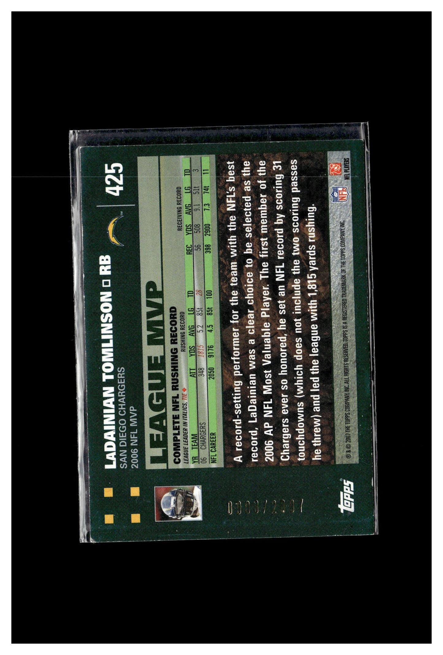 2007 Topps #425 LaDainian Tomlinson #/2007