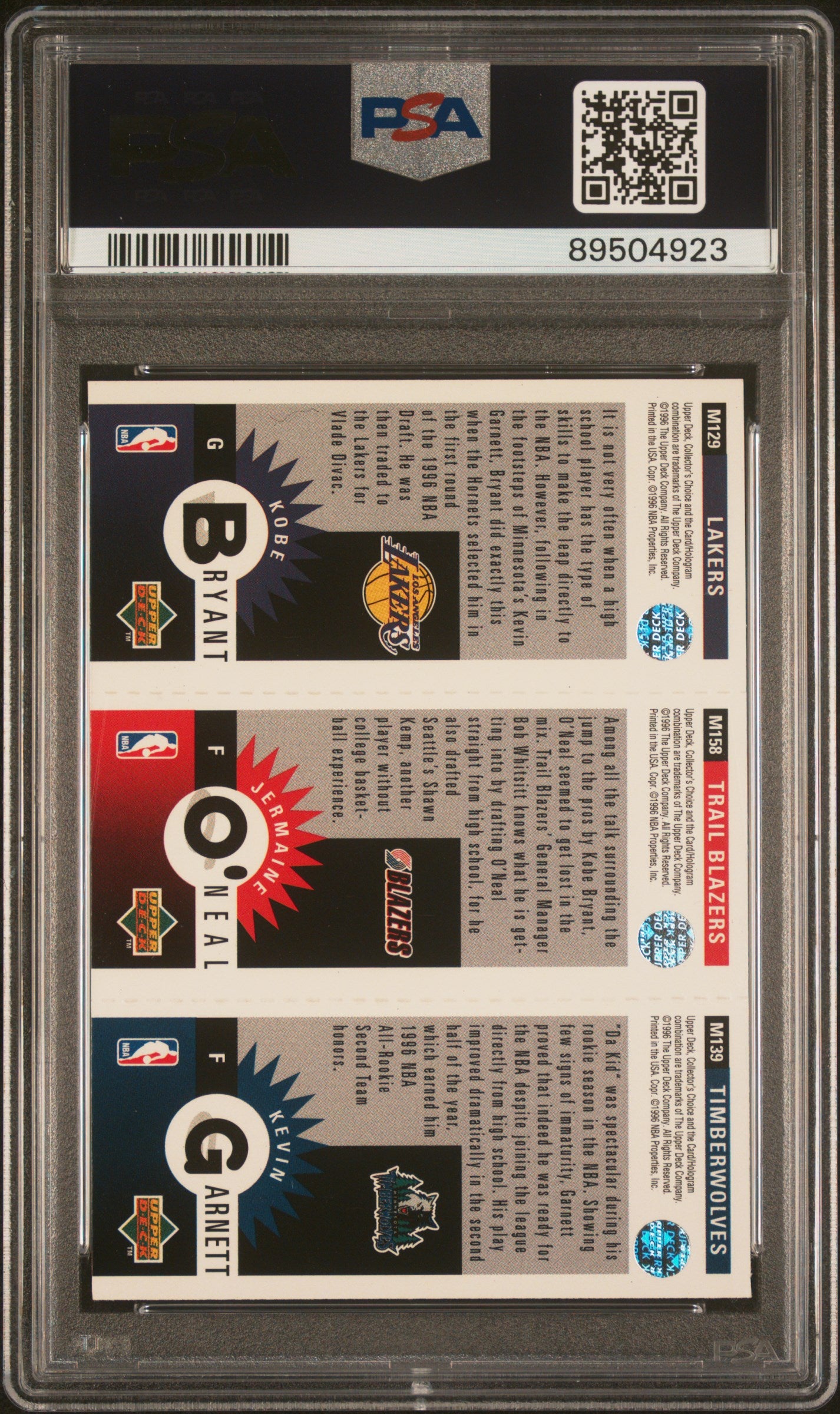 1996 Collector'S Choice Mini Ii K.Bryant/K.Garnett J.O'Neal-Mini Ii PSA 8