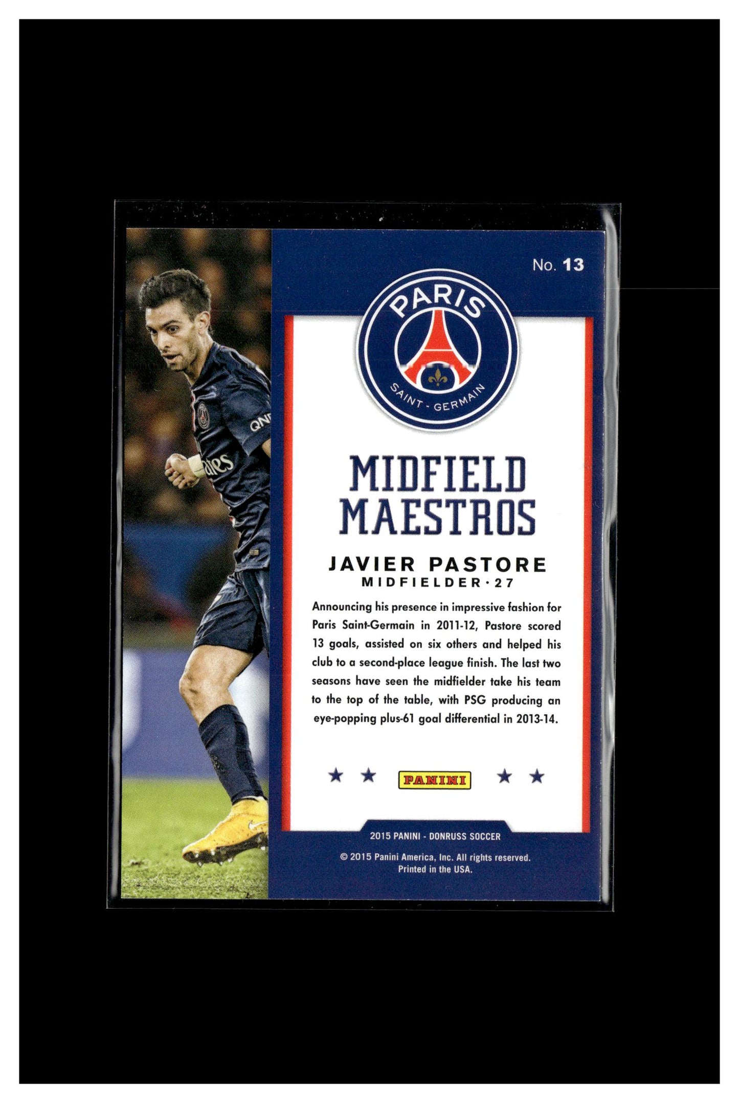 2015 Donruss #13 Javier Pastore Midfield Maestros Red Soccer Ball #/49