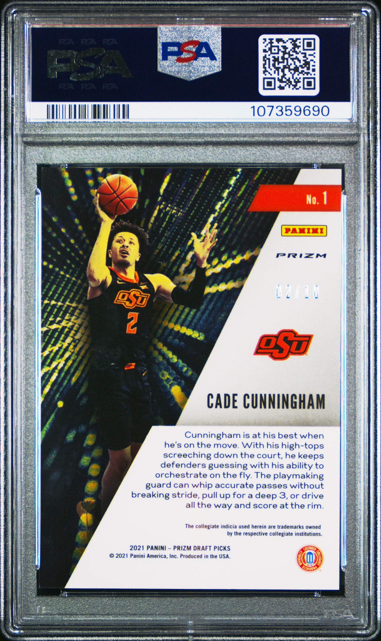 2021 Prizm Instant Impact #1 Cade Cunningham RC Gold Jersey Number 02/10 PSA 10
