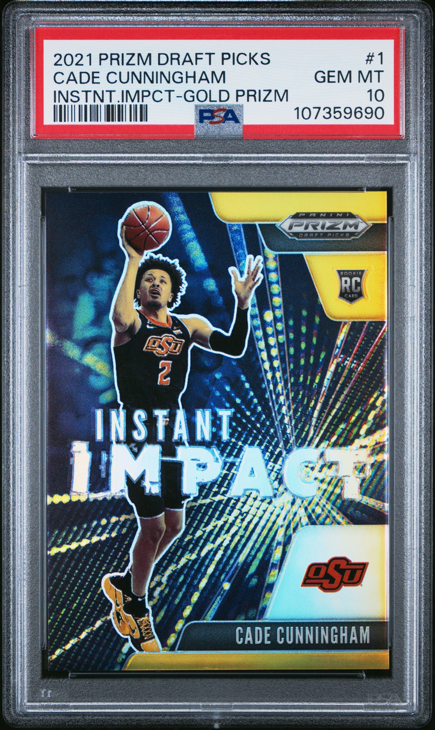 2021 Prizm Instant Impact #1 Cade Cunningham RC Gold Jersey Number 02/10 PSA 10