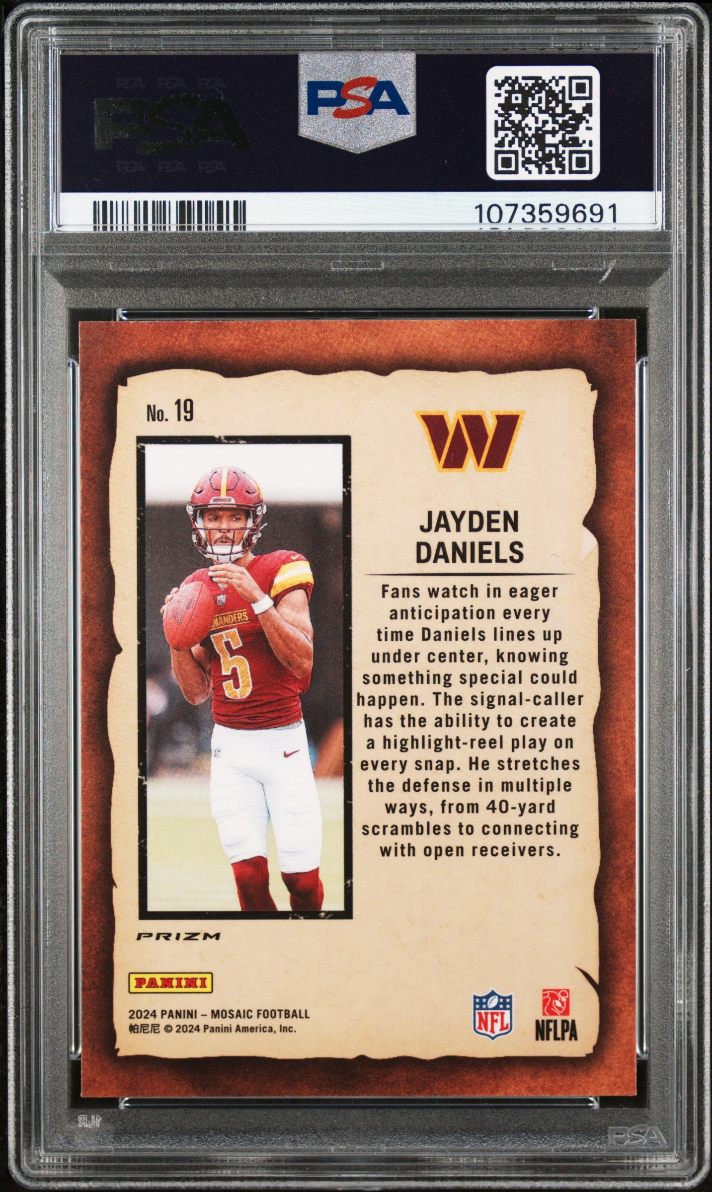 2024 Panini Mosaic Notoriety #19 Jayden Daniels Notoriety-Green PSA 9