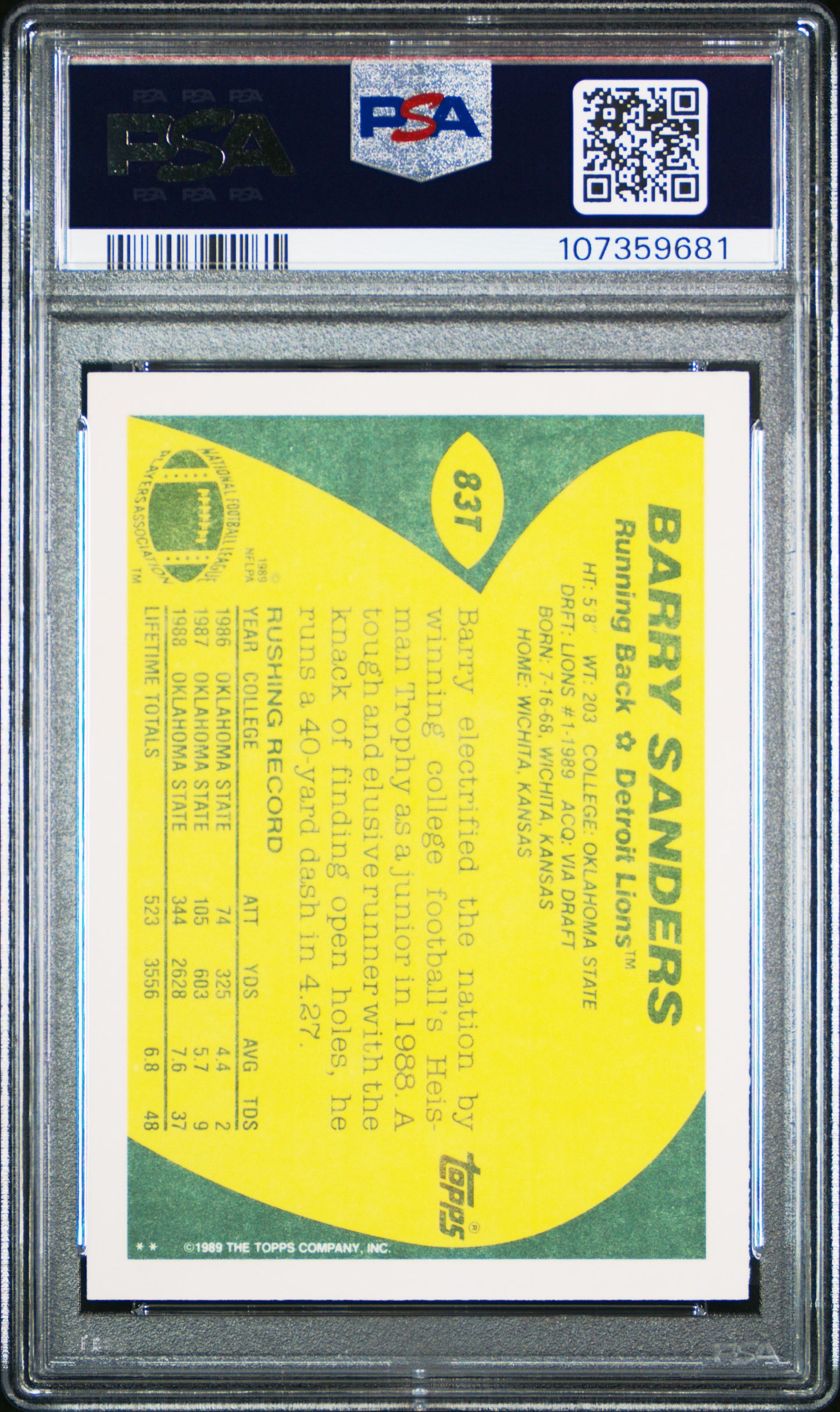 1989 Topps Traded #83T Barry Sanders PSA 8