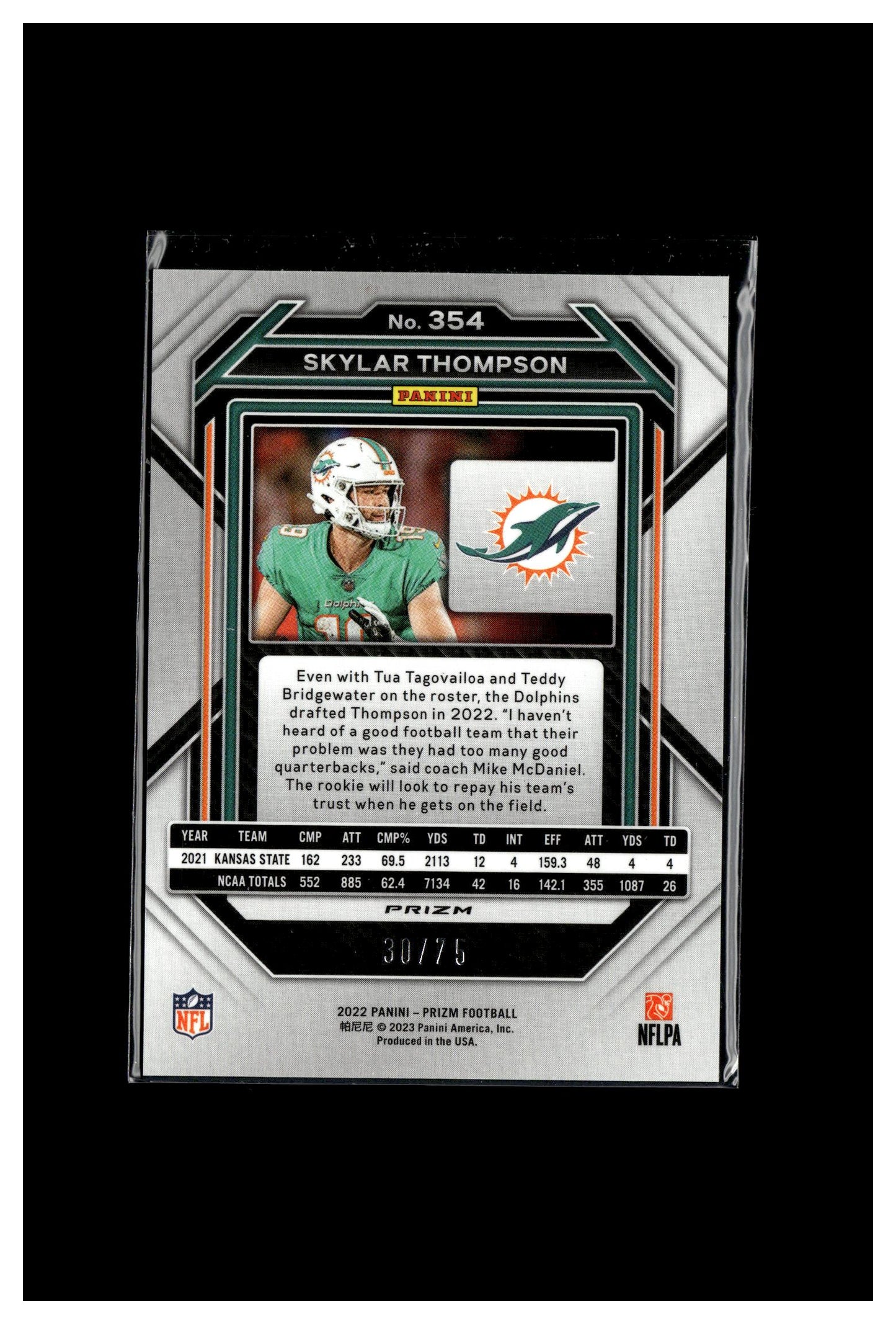 2022 Panini Prizm #354 Skylar Thompson Rookie Autographs Prizm Green Scope #/75