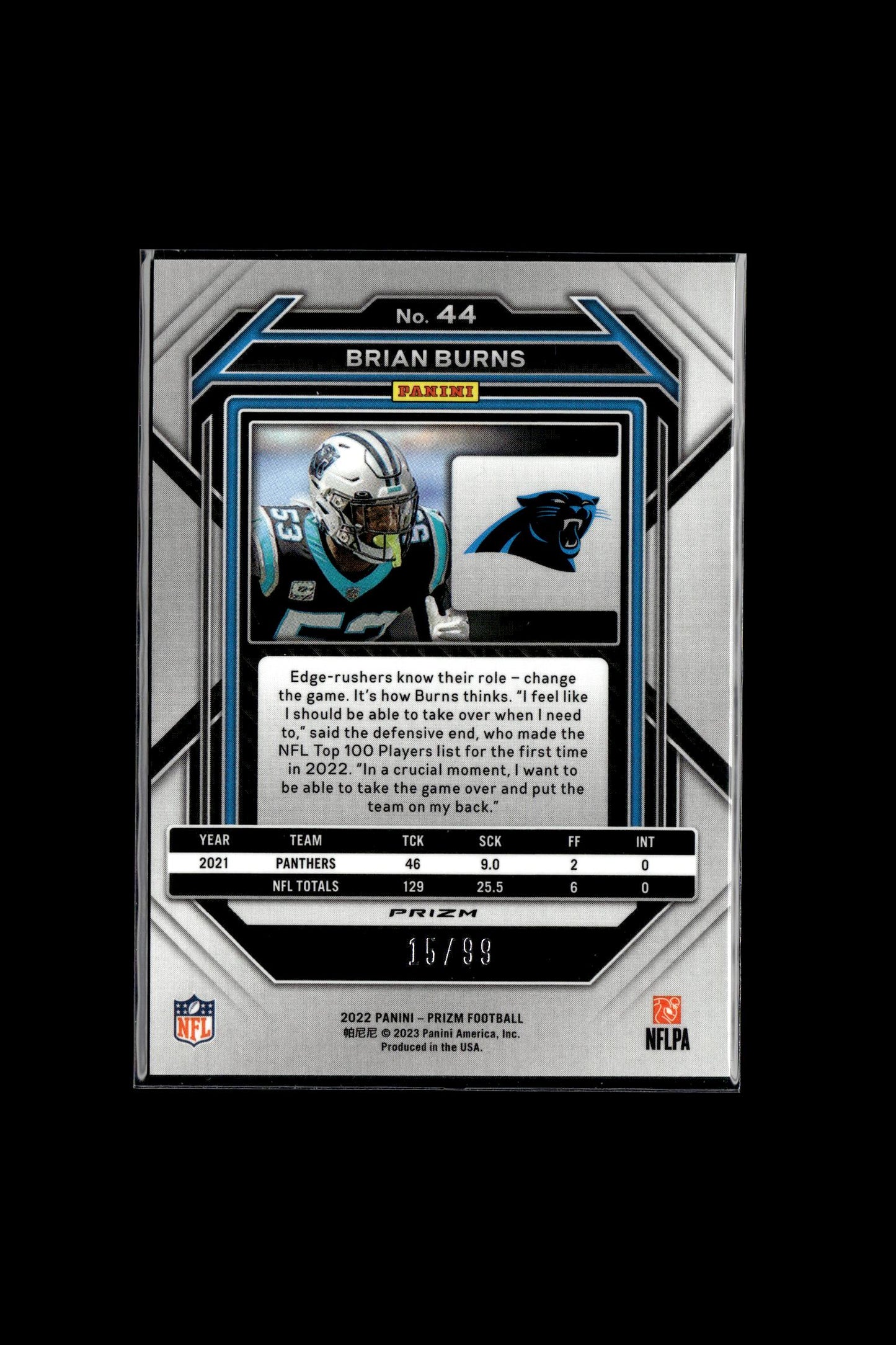 2022 Panini Prizm #44 Brian Burns Blue Ice #/99