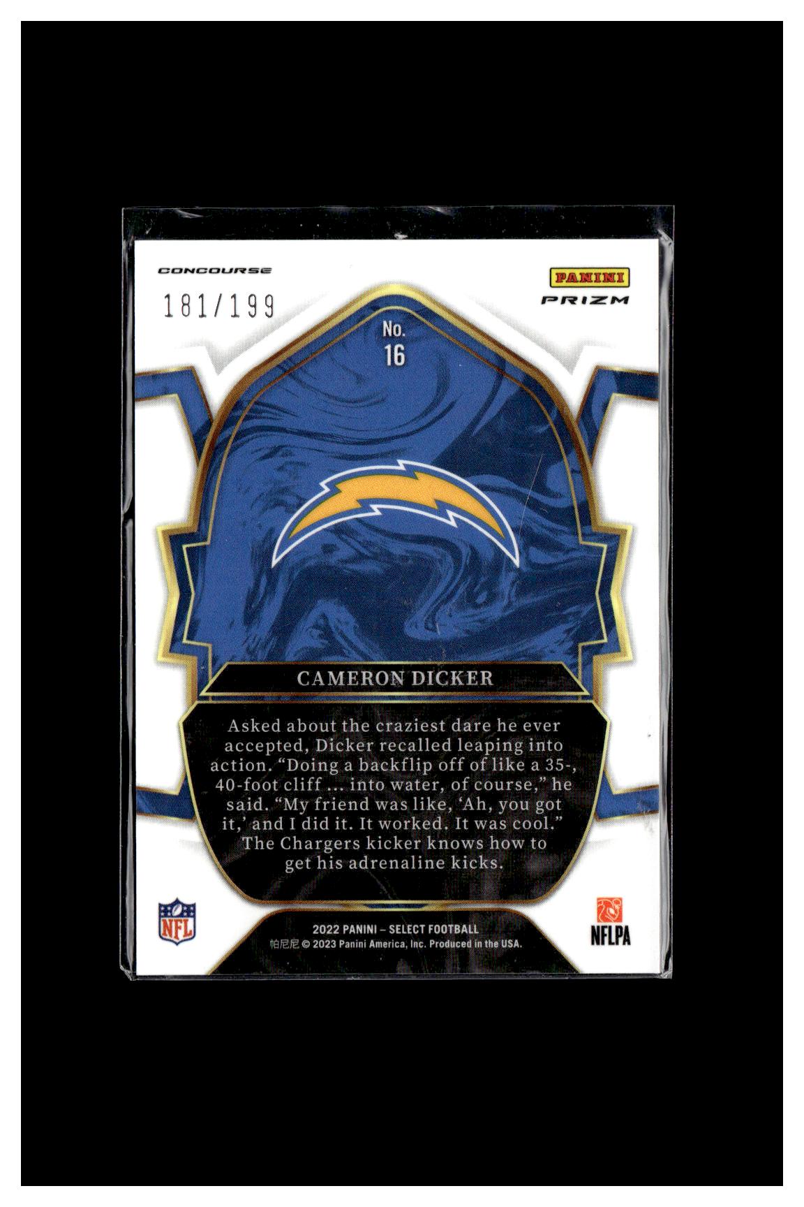 2022 Panini Select #16 Cameron Dicker Blue Prizm #/199