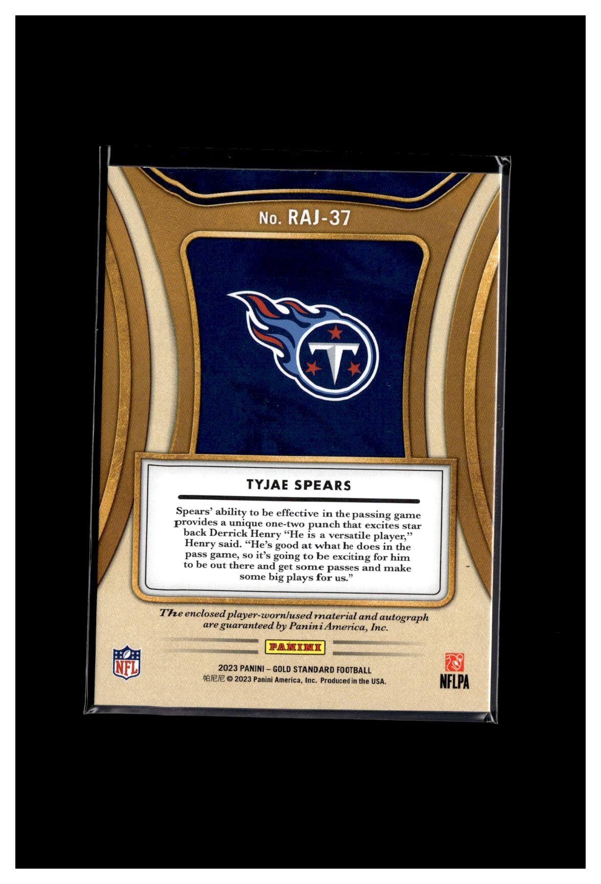 2023 Panini Gold Standard #RAJ-37 Tyjae Spears Rookie Jersey Autographs Jumbo #/149