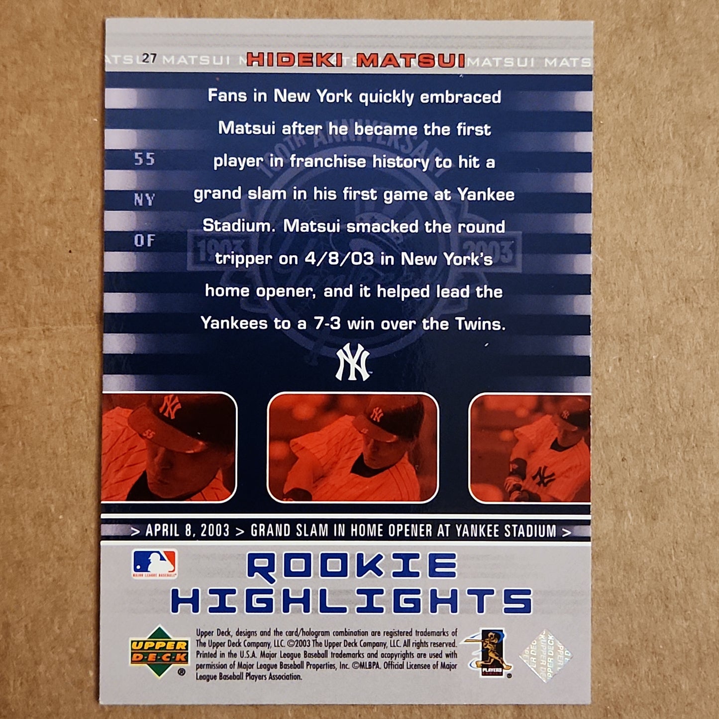 2003 New York Yankees 100th Anniversary Box Set Hideki Matsui #27 Rookie RC