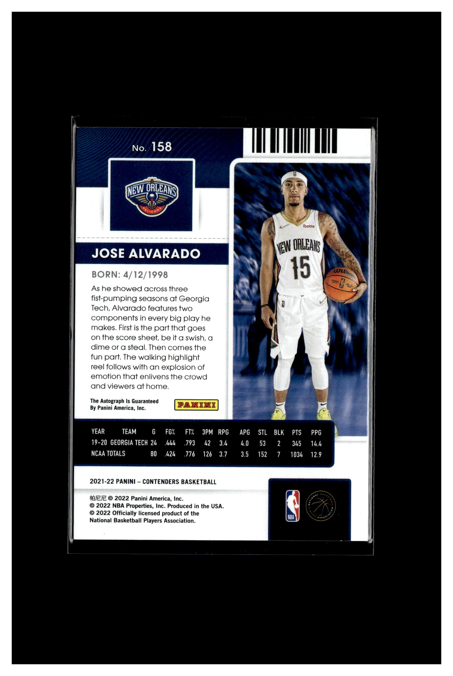 2021-22 Panini Contenders #158 Jose Alvarado Rookie Ticket Auto