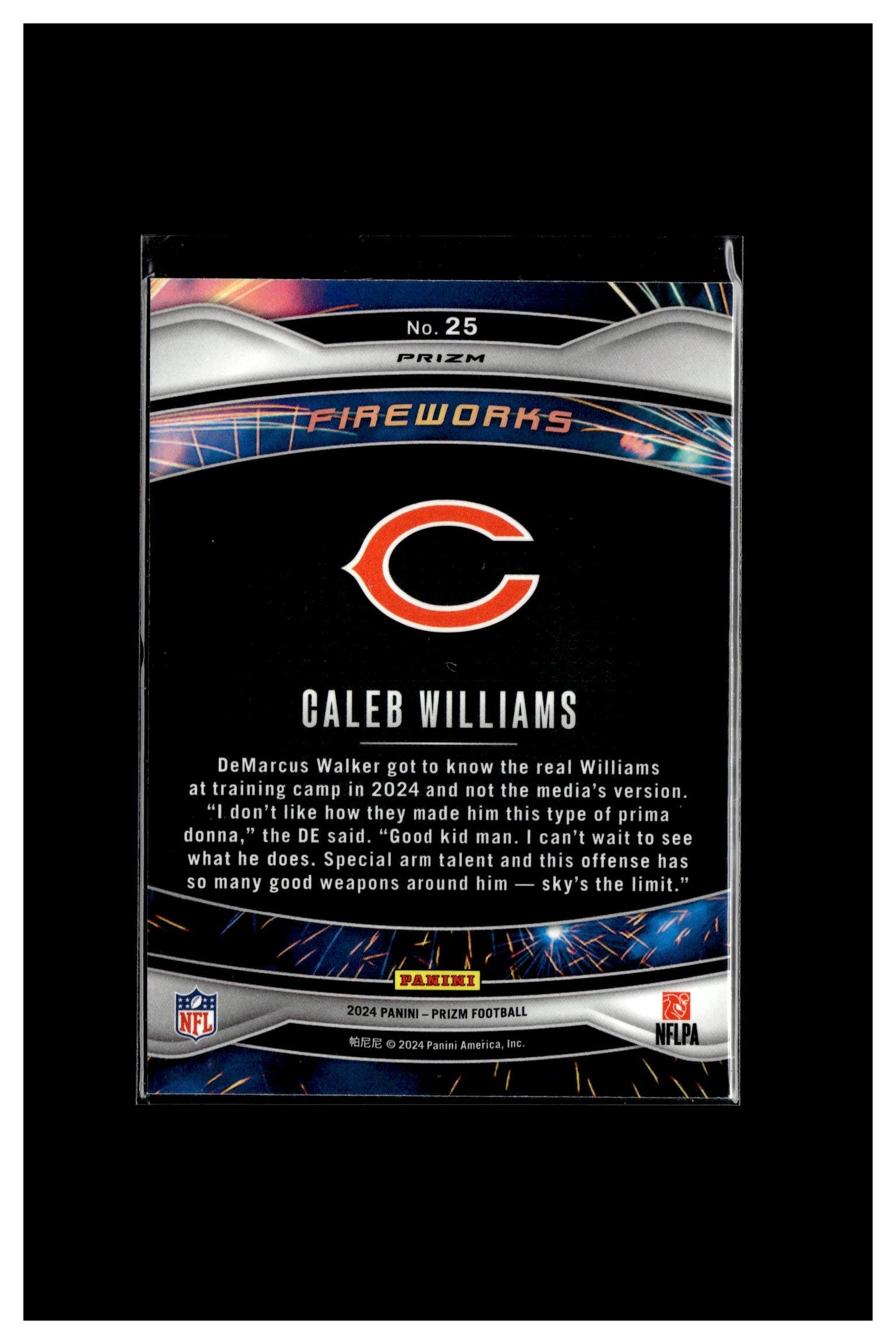 2024 Panini Prizm #25 Caleb Williams Fireworks Green Prizm RC Rookie