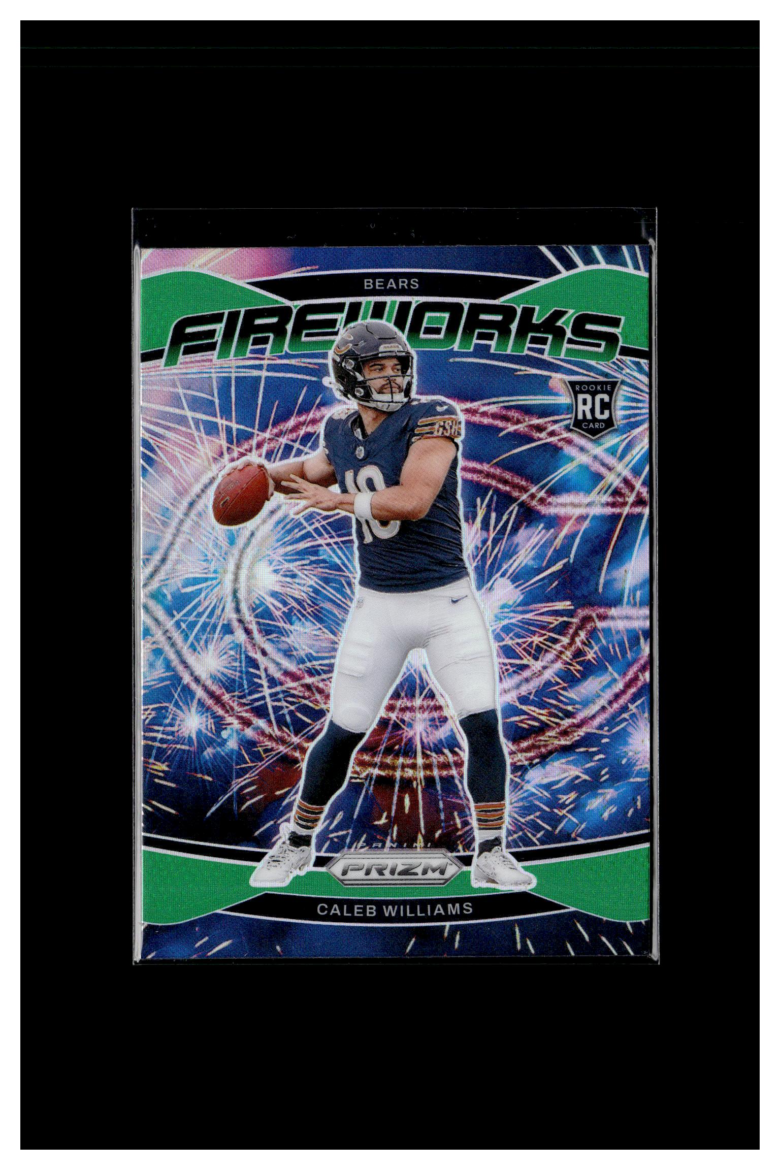 2024 Panini Prizm #25 Caleb Williams Fireworks Green Prizm RC Rookie