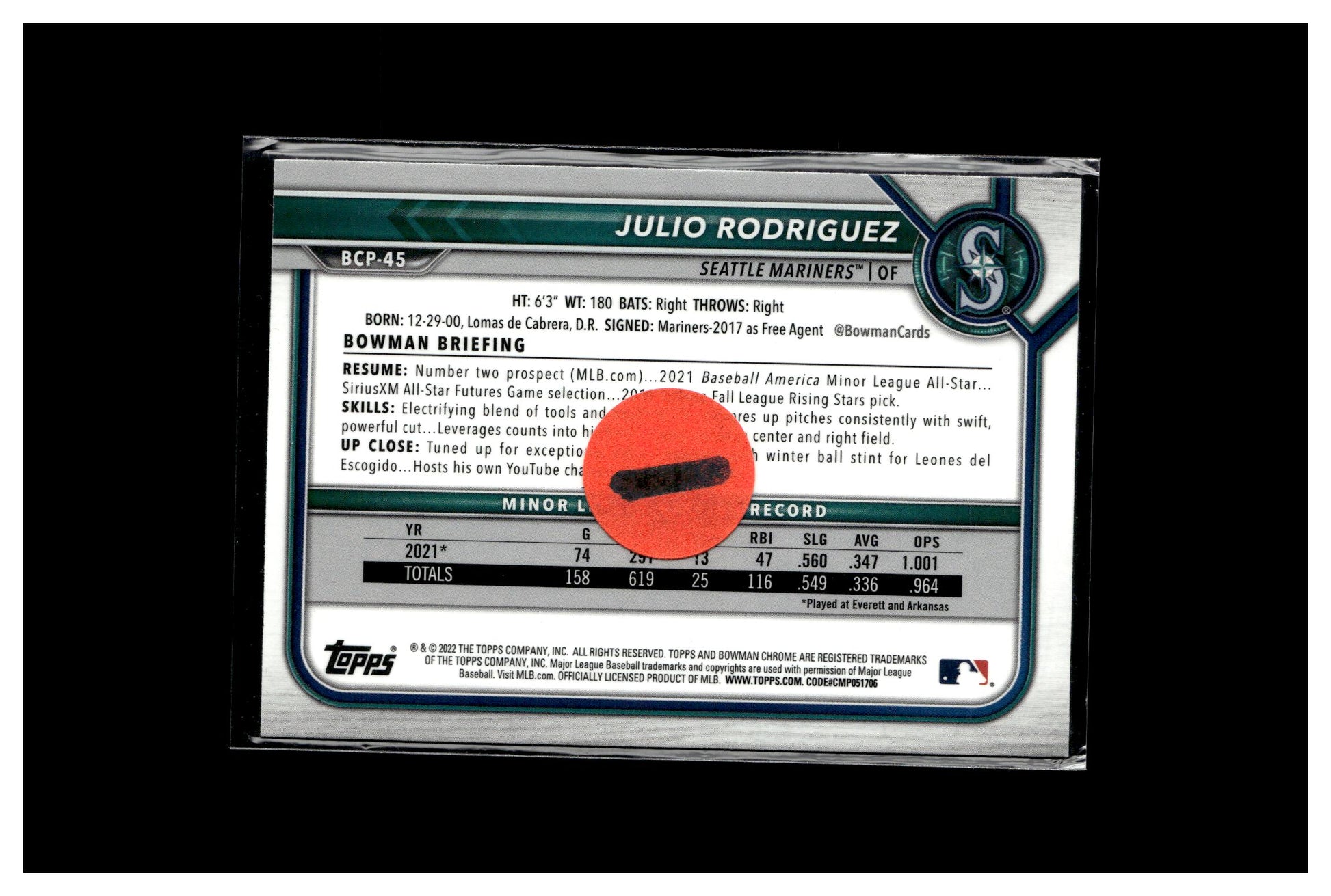 2022 Bowman #BCP-45 Julio Rodriguez Chrome Prospects 1