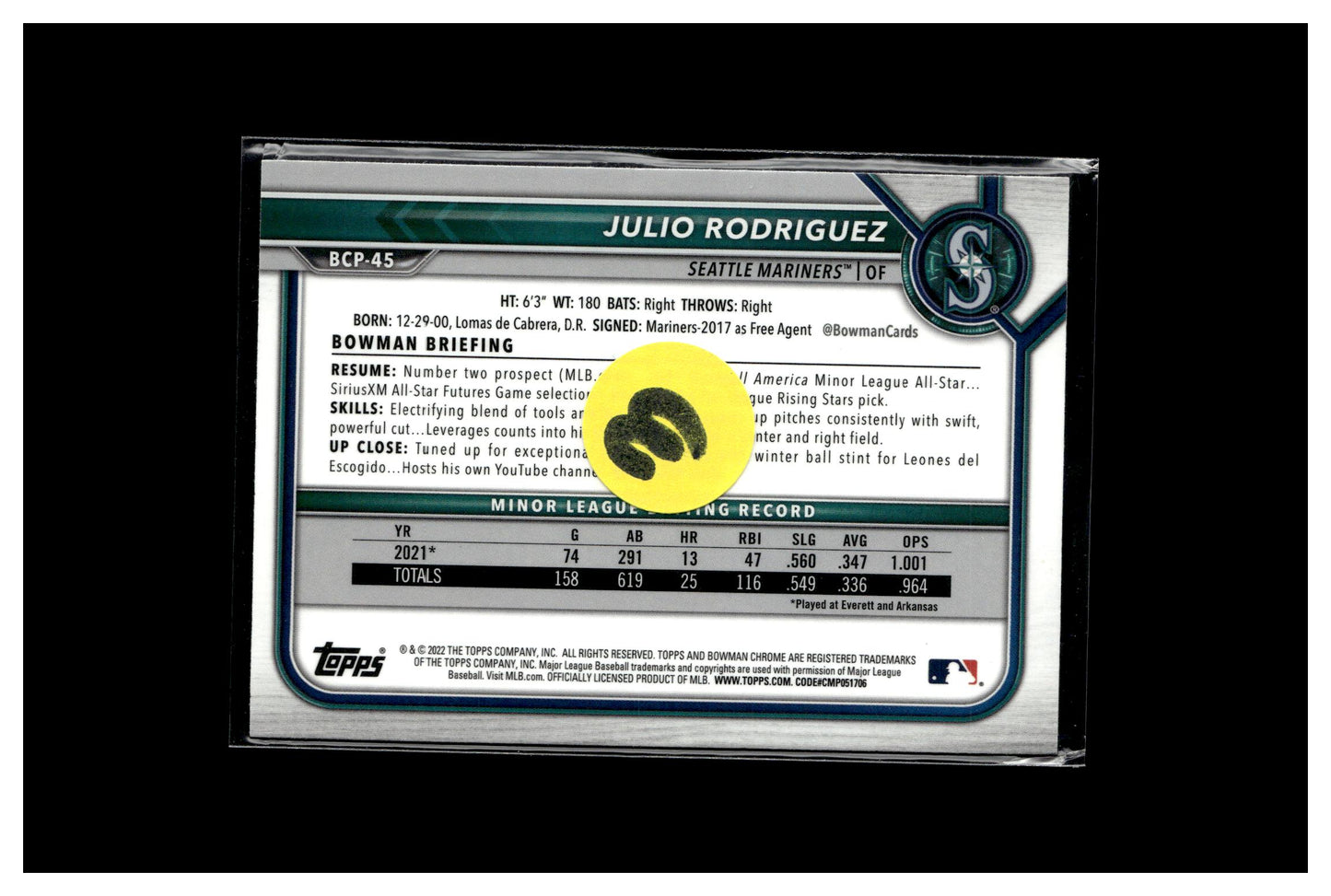 2022 Bowman #BCP-45 Julio Rodriguez Chrome Prospects 3