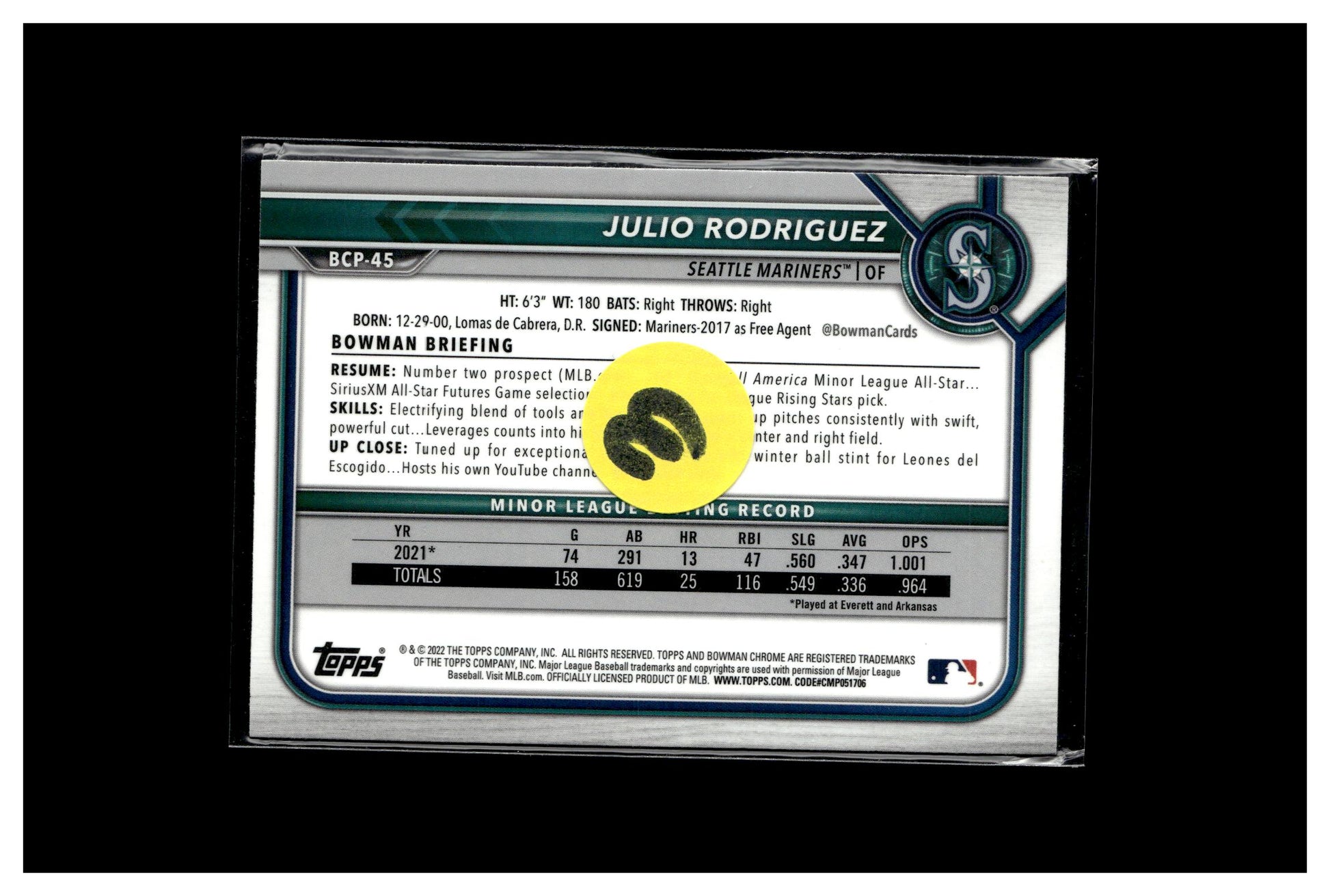 2022 Bowman #BCP-45 Julio Rodriguez Chrome Prospects 3