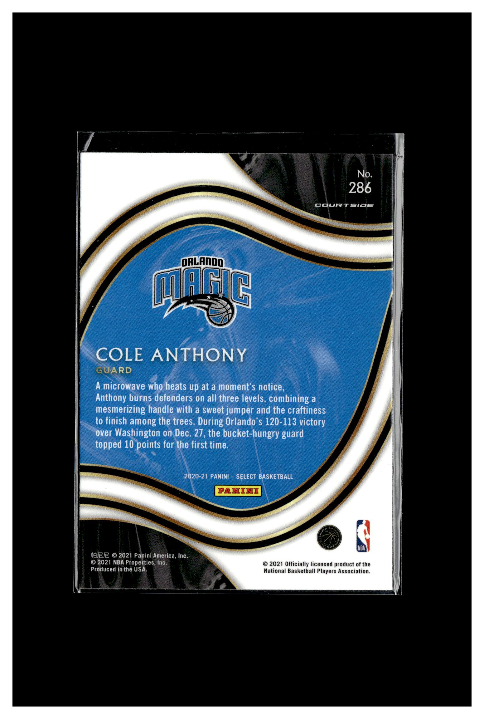 2020-21 Panini Select #286 Cole Anthony Blue RC