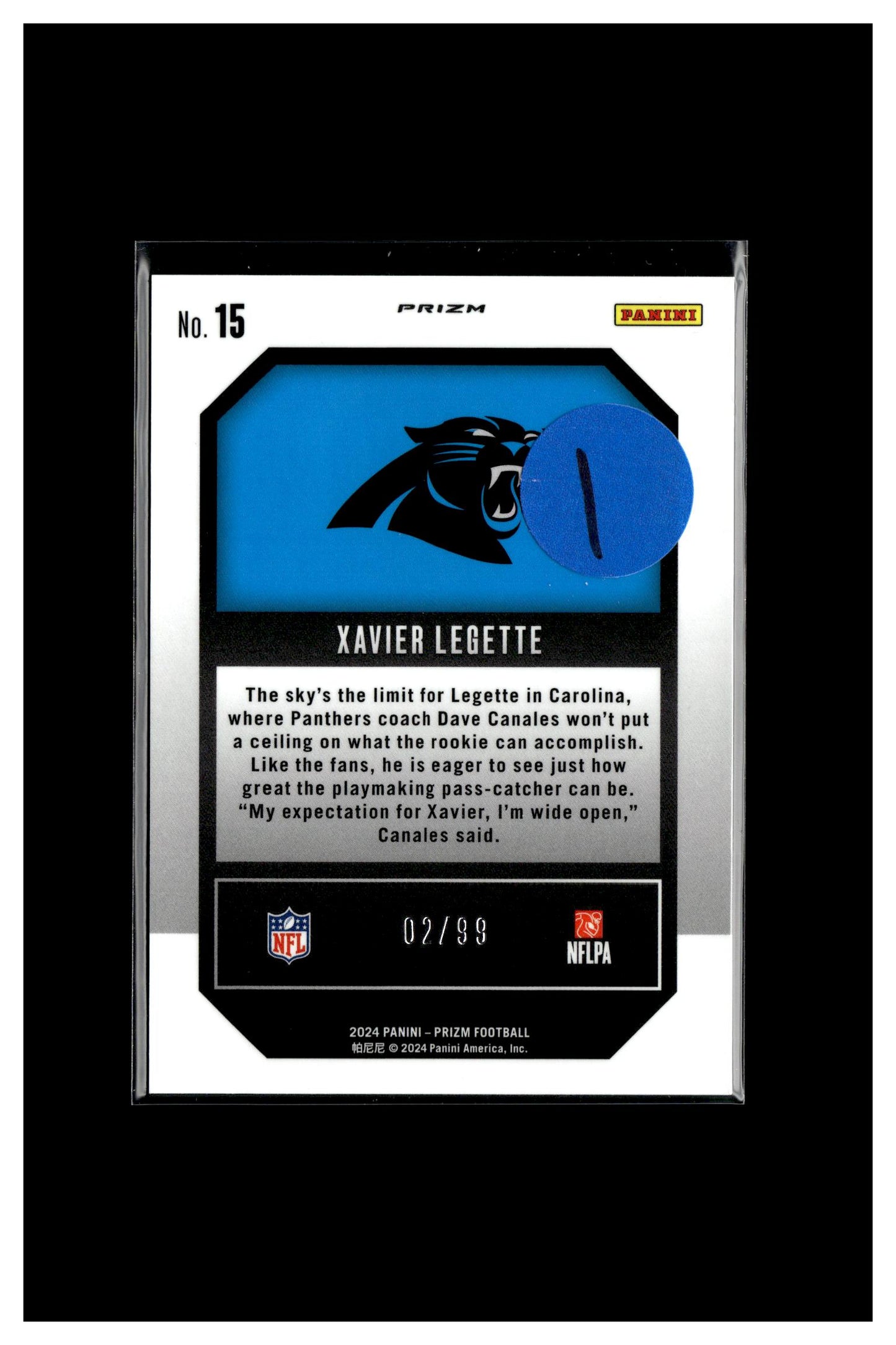 2024 Panini Prizm #15 Xavier Legette Emergent Blue Ice Prizm #/99