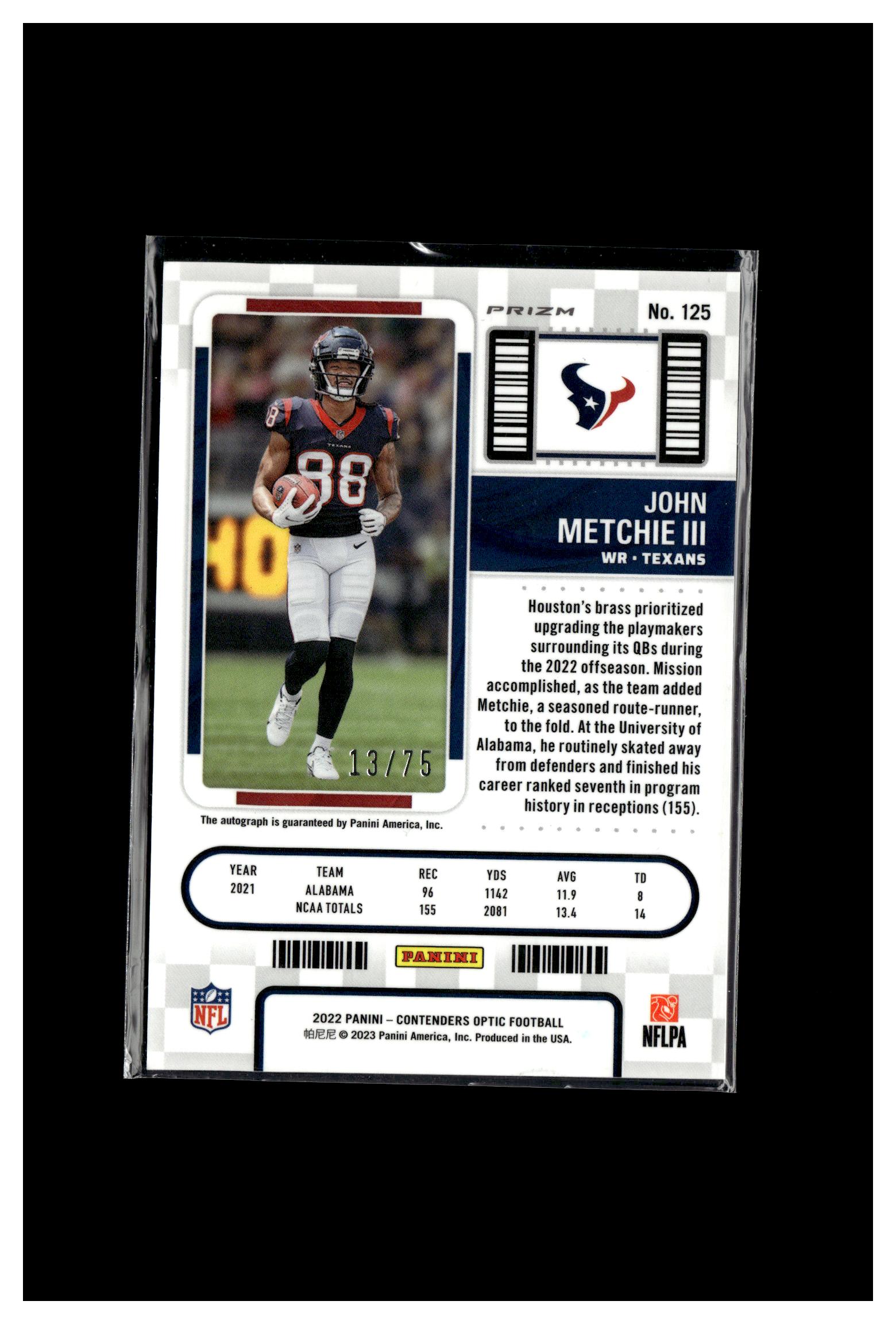 2022 Panini Contenders Optic #125 John Metchie III Blue #/75