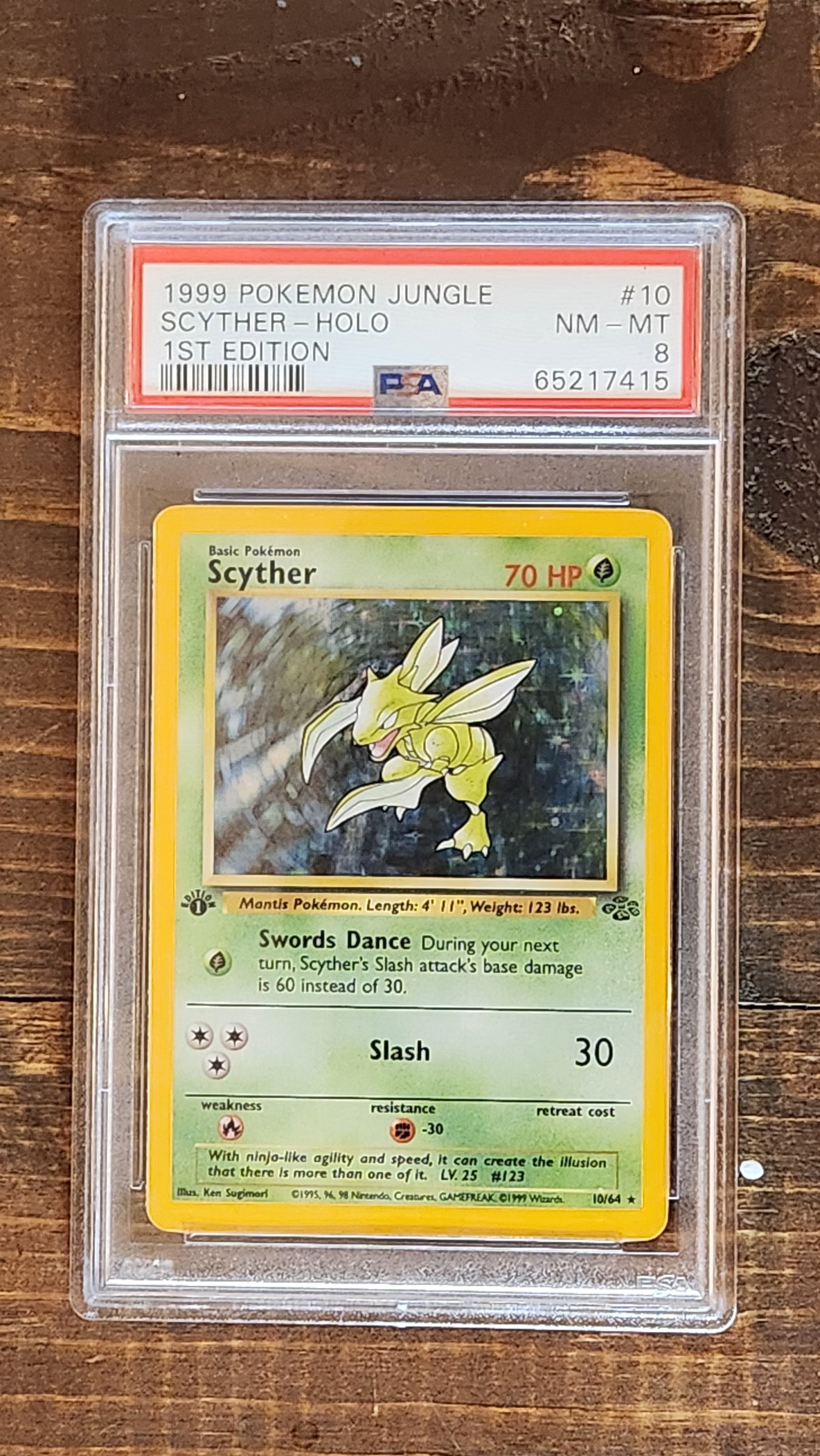 1999 Pokemon Scyther Jungle 1st Edition Holo Rare #10 PSA 8