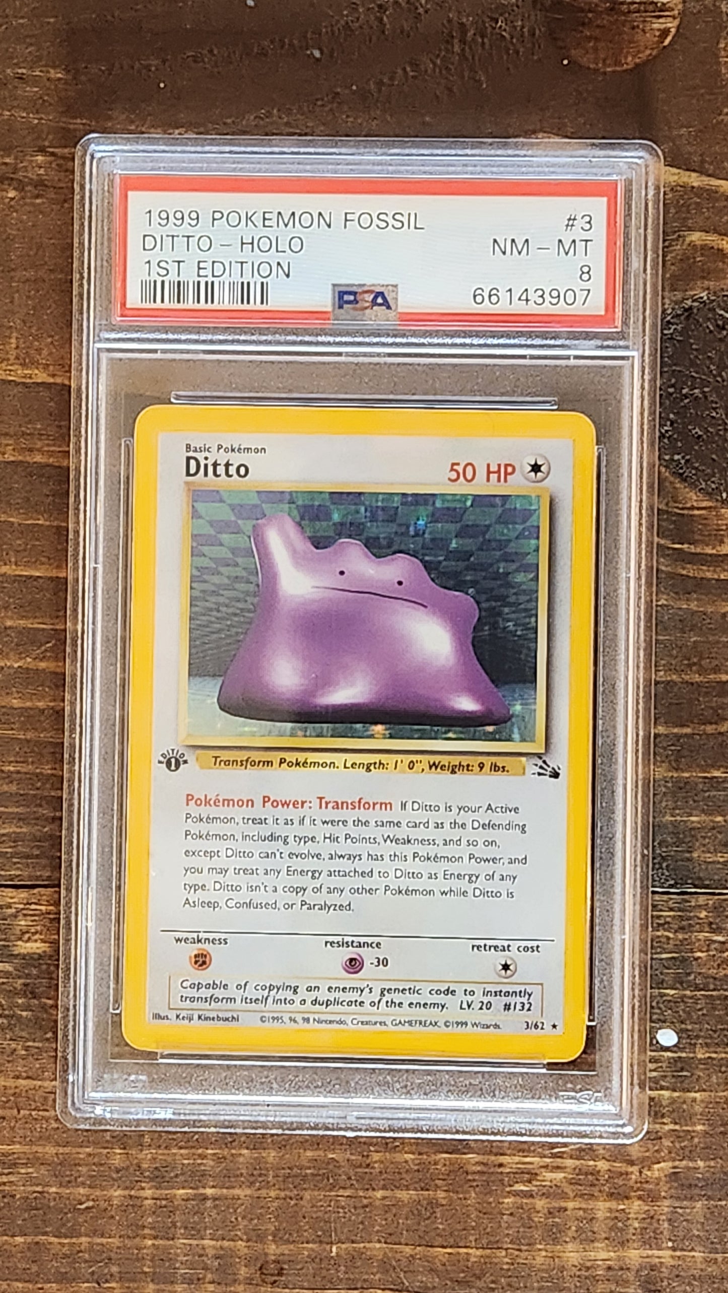 1999 POKEMON DITTO 1ST EDITION HOLO 3/62 BASE SET FOSSIL PSA 8 WOTC VINTAGE