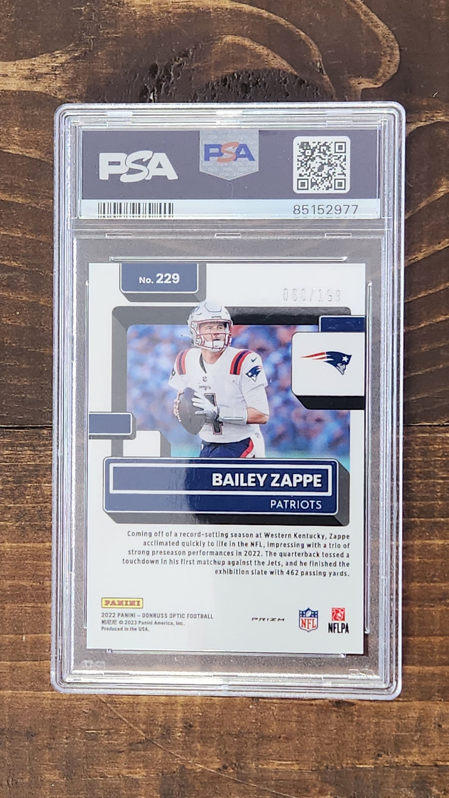 2022 Donruss Optic Bailey Zappe Orange Rated Rookie /199 PSA 10