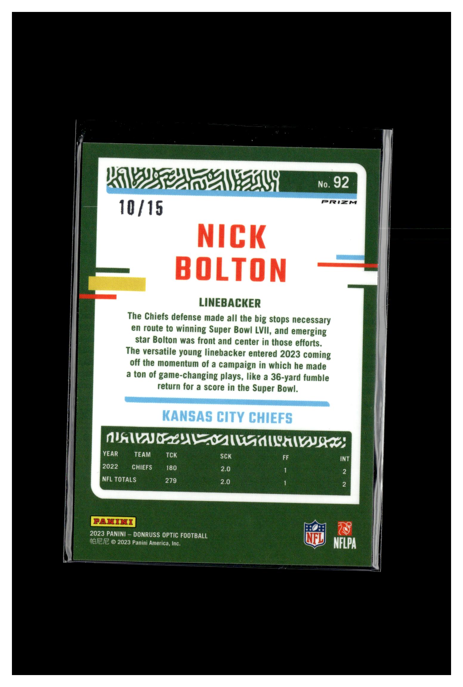 2023 Donruss Optic #92 Nick Bolton Purple Stars #/15