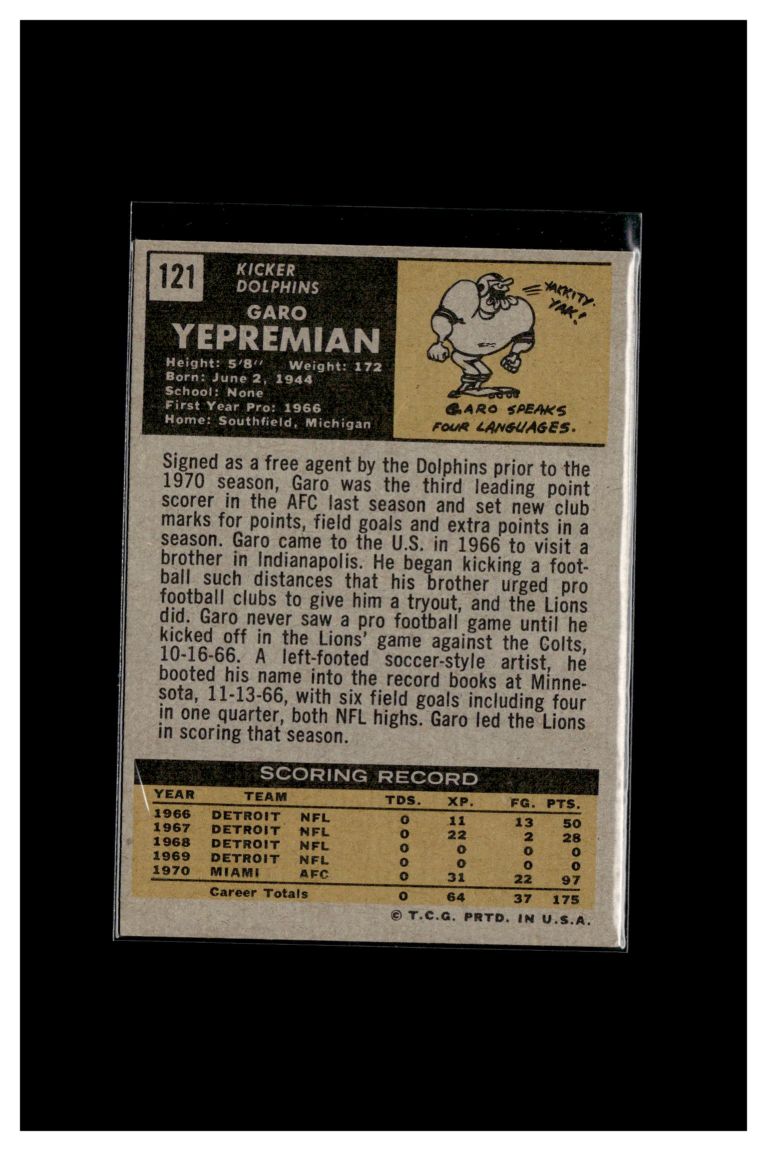 1971 Topps #121 Garo Yepremian