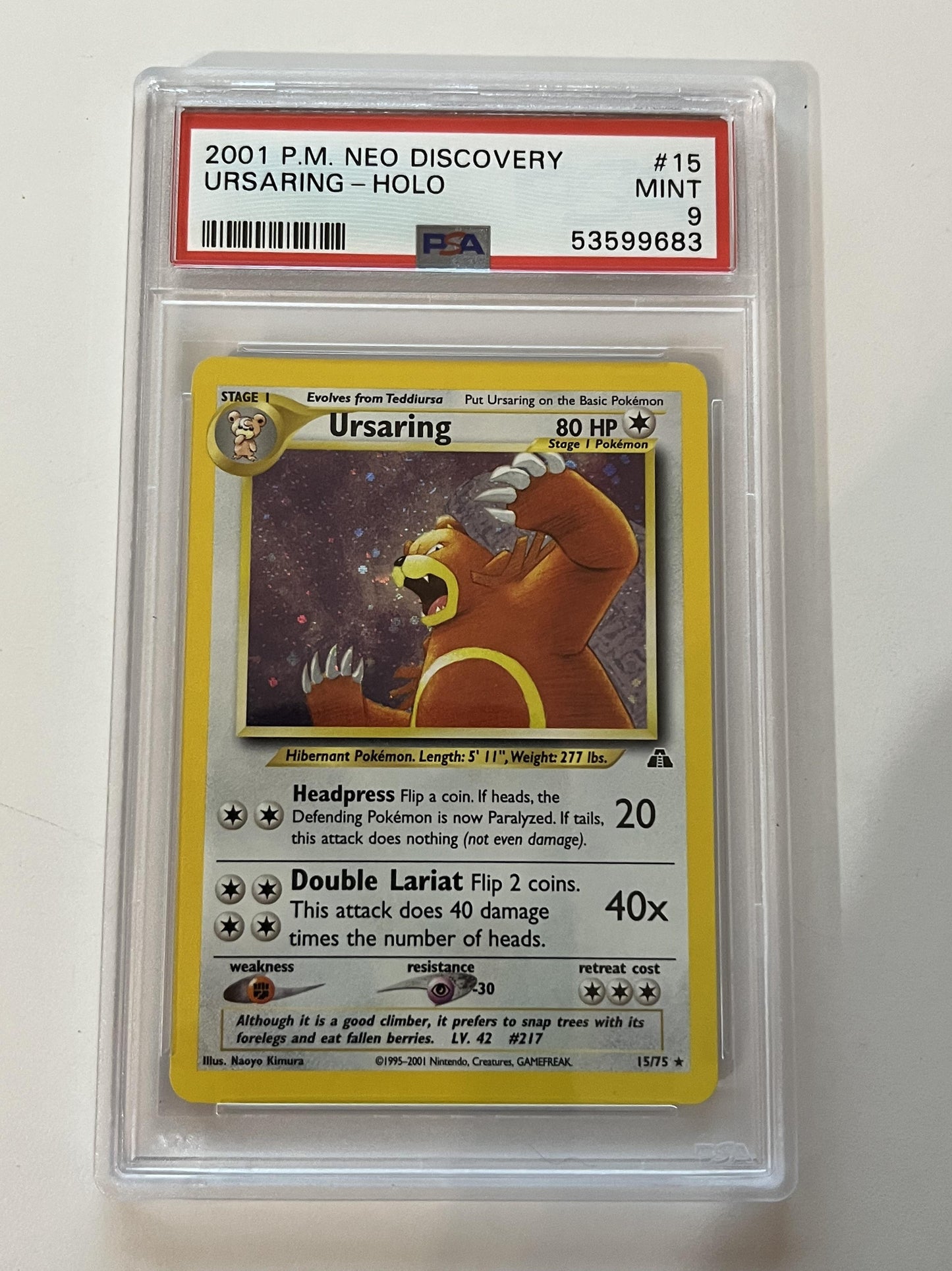 2001 Pokemon Neo Discovery #15 Ursaring-Holo PSA 9