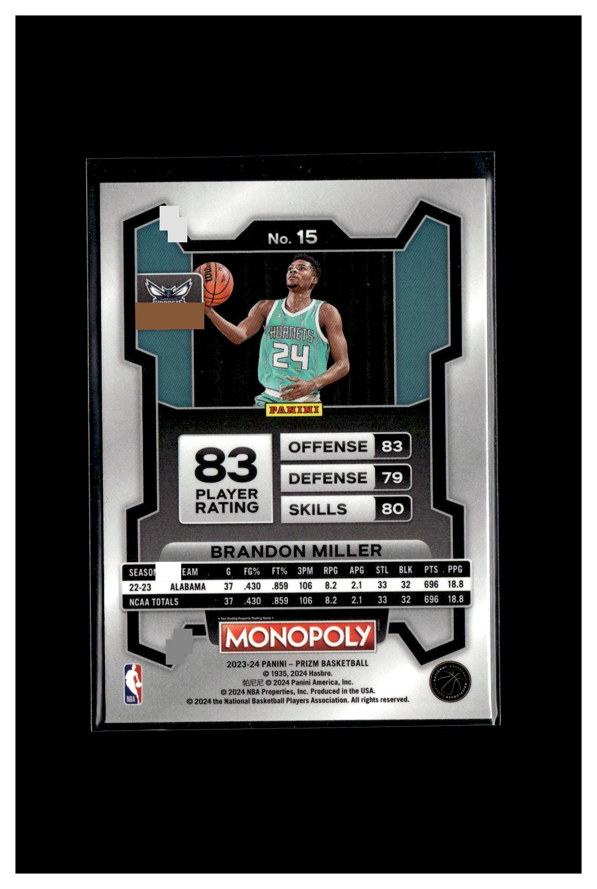 2023-24 Panini Prizm Monopoly #15 Brandon Miller