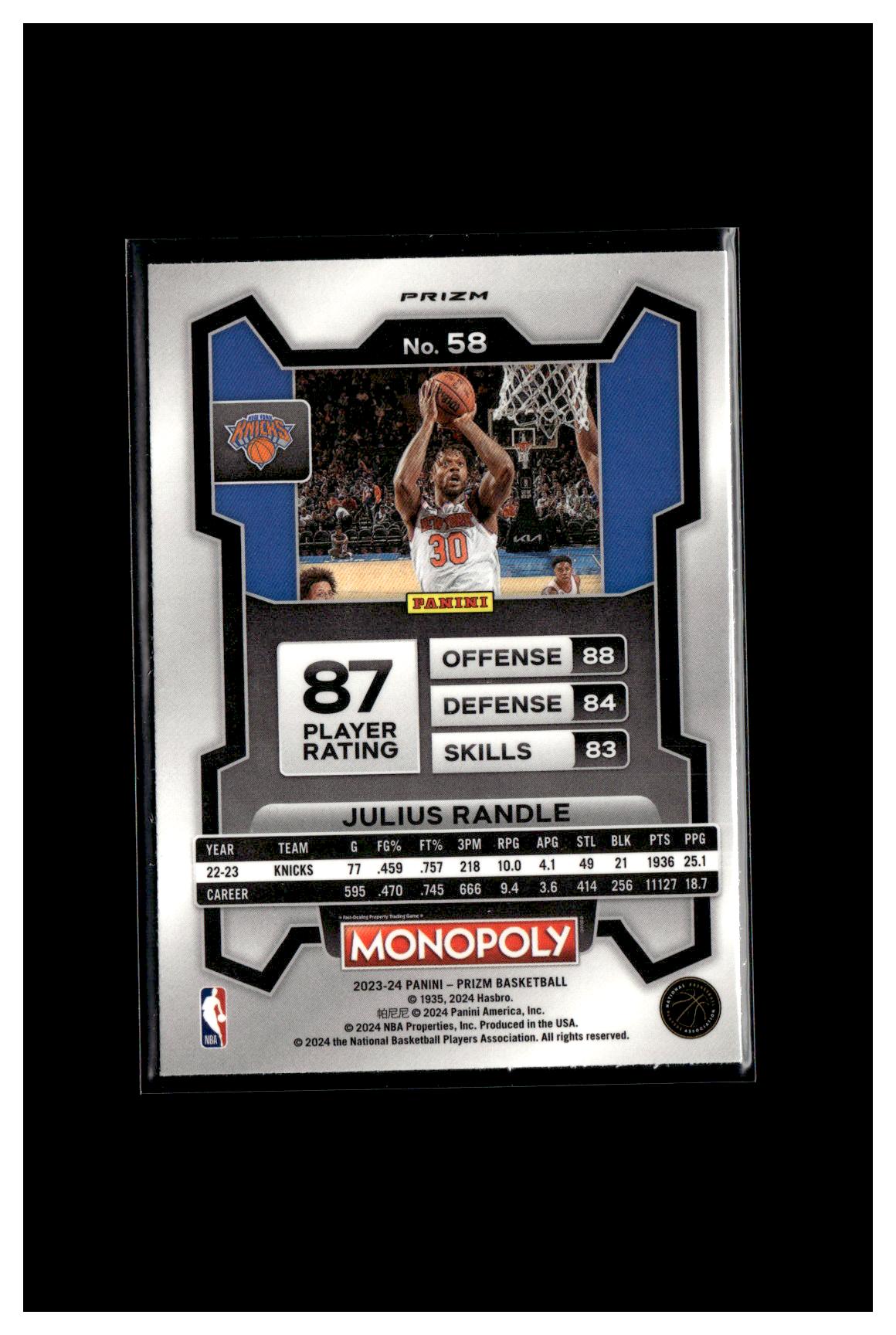 2023-24 Panini Prizm Monopoly #58 Julius Randle Purple