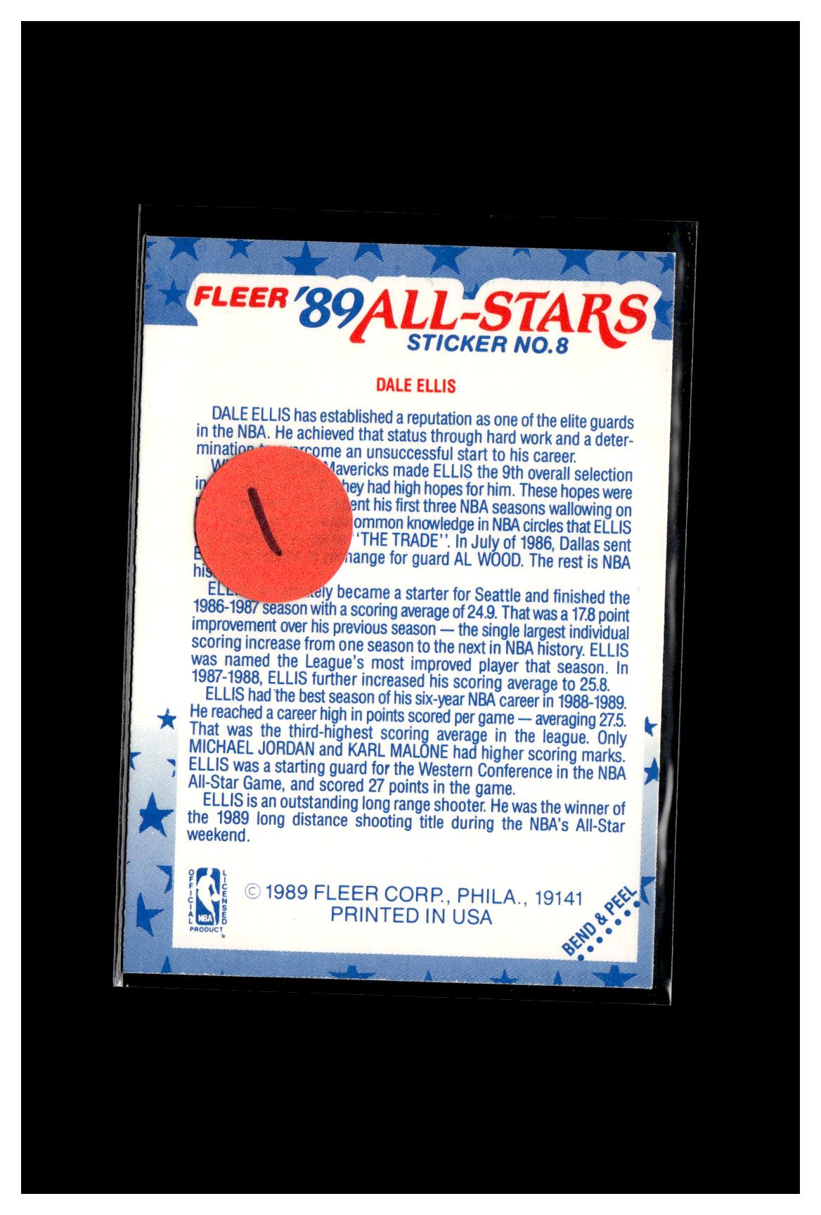 1989-90 Fleer #8 Dale Ellis Stickers 1