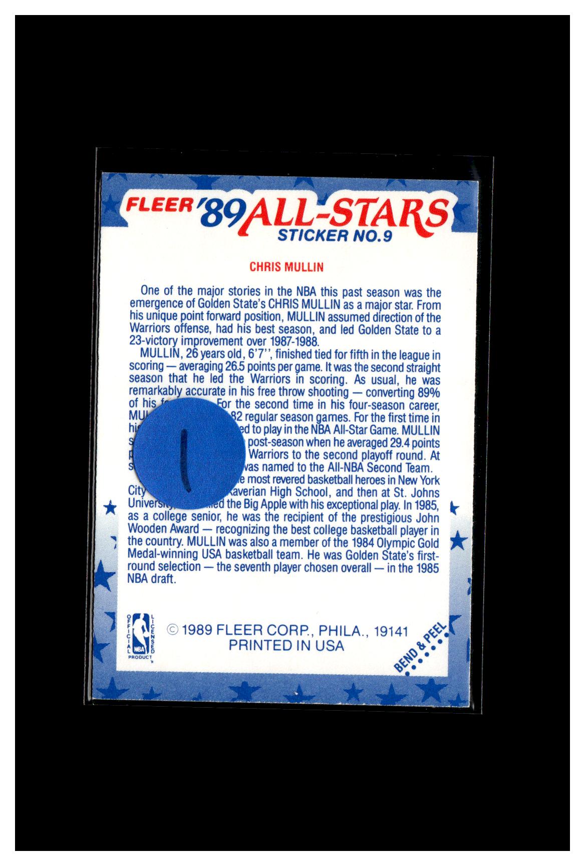 1989-90 Fleer #9 Chris Mullin Stickers 1