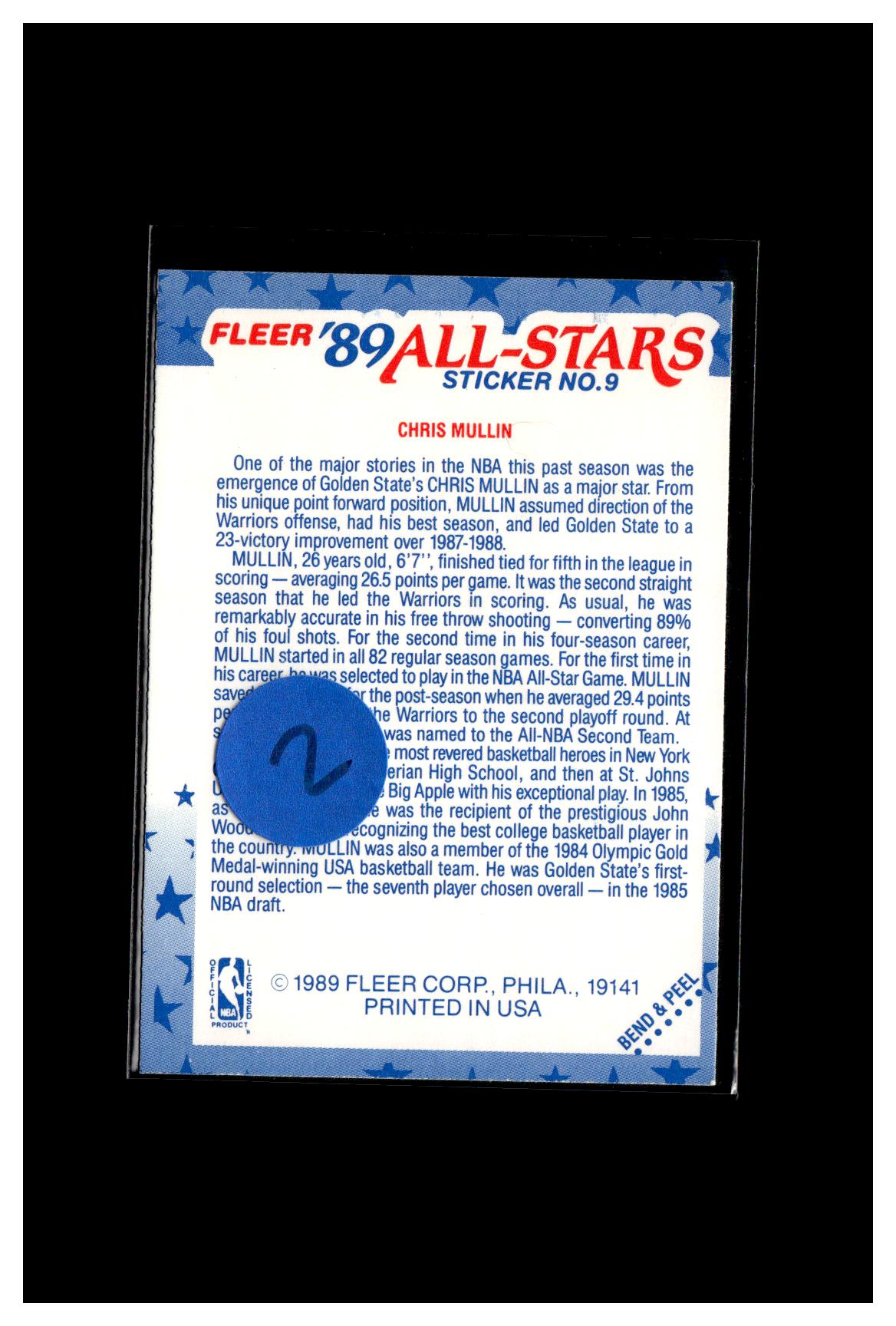 1989-90 Fleer #9 Chris Mullin Stickers 2