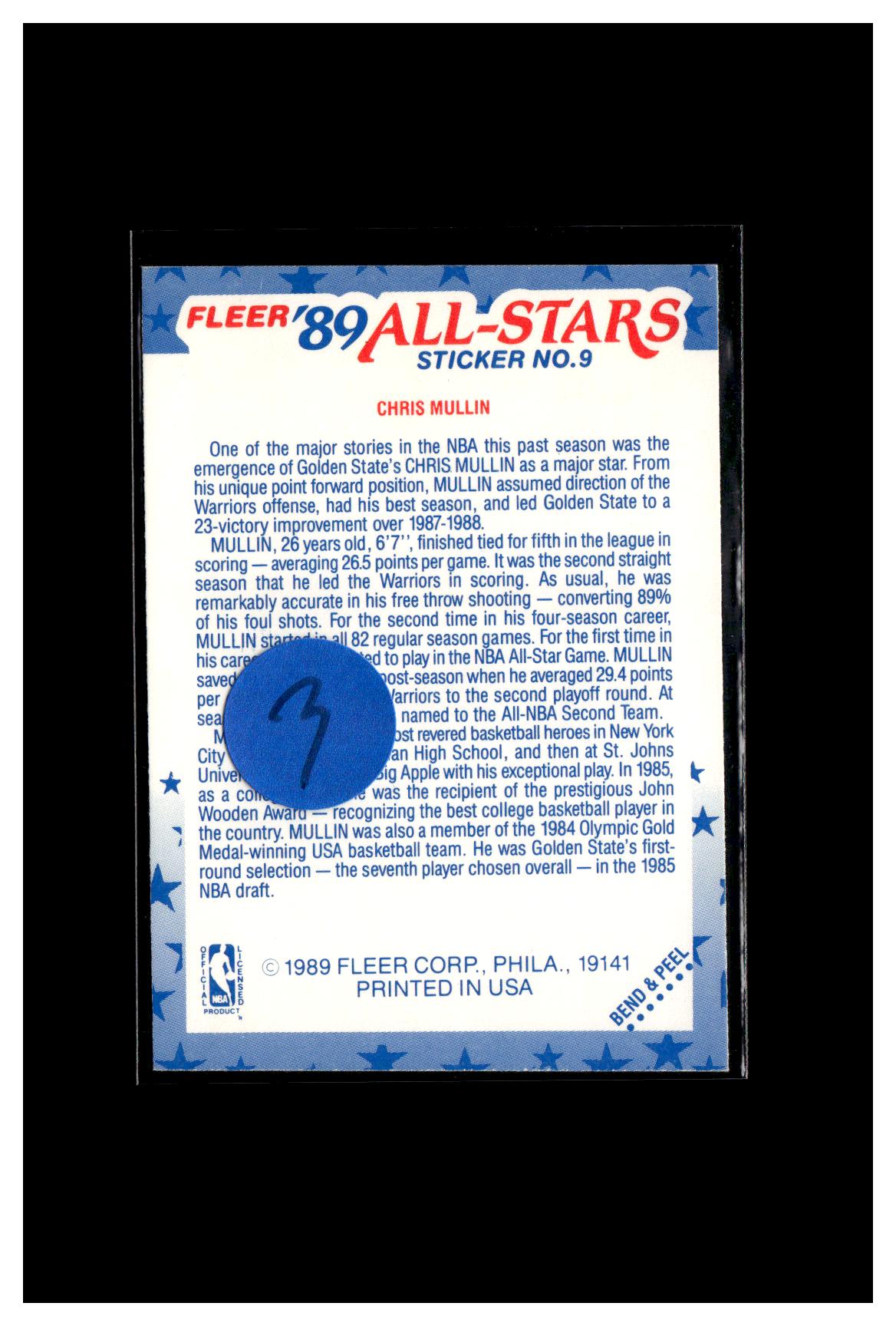 1989-90 Fleer #9 Chris Mullin Stickers 3