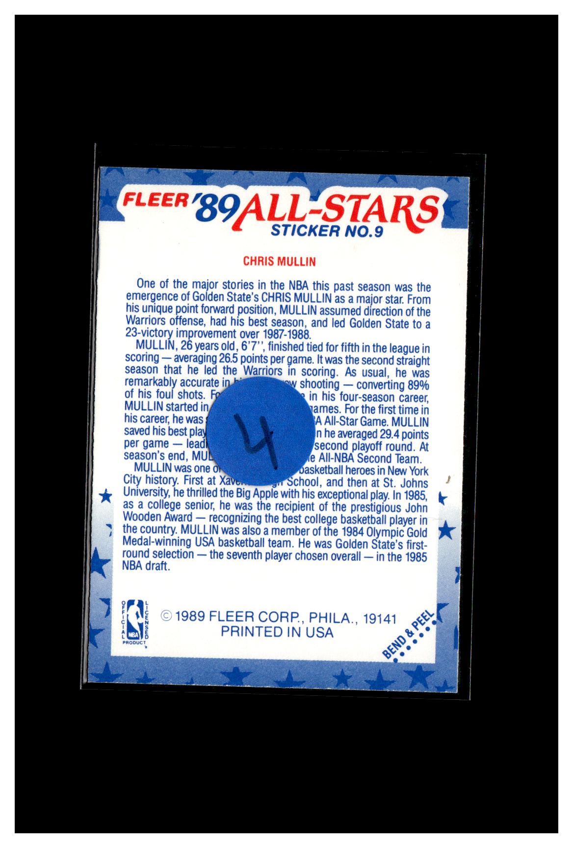 1989-90 Fleer #9 Chris Mullin Stickers 4