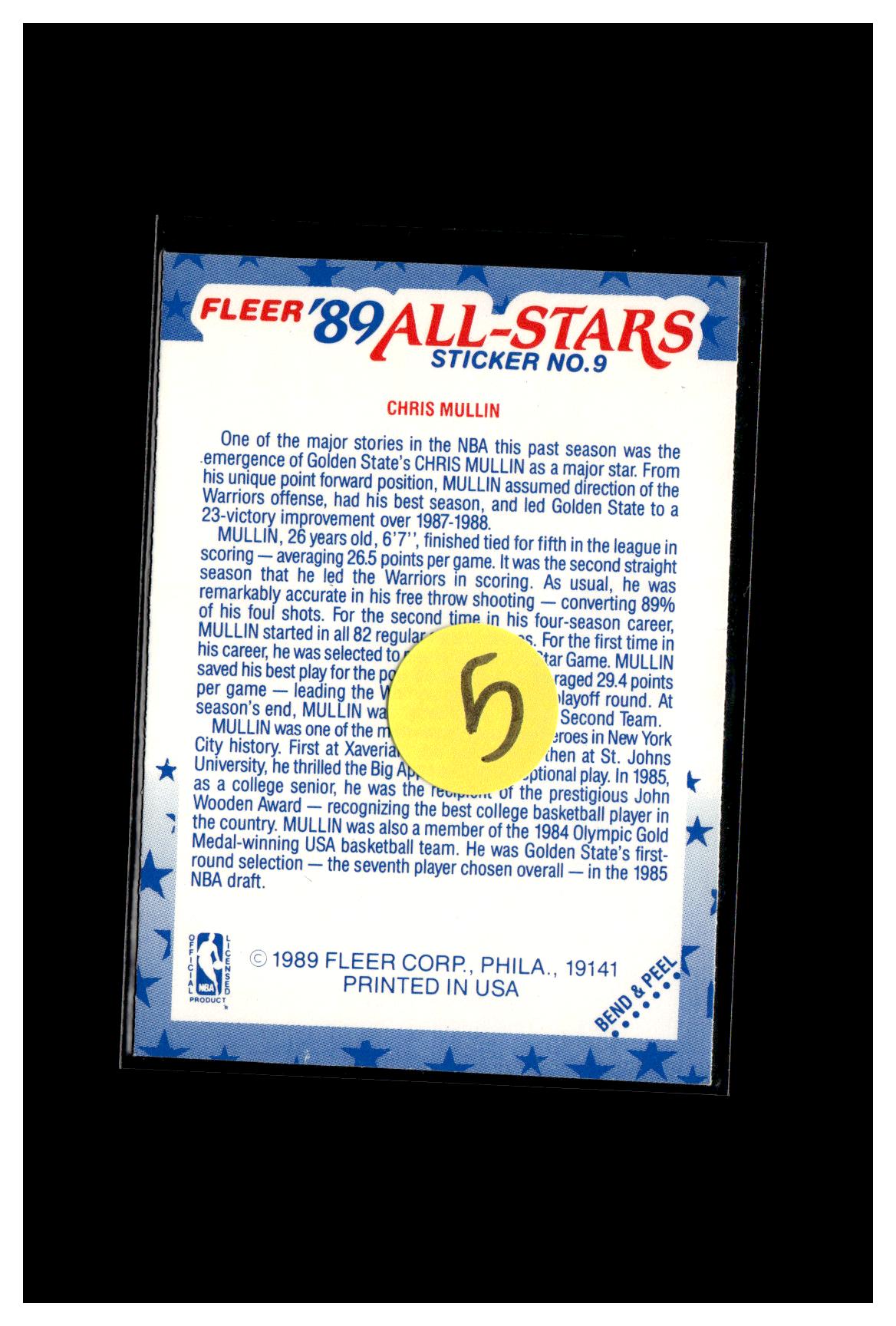 1989-90 Fleer #9 Chris Mullin Stickers 5