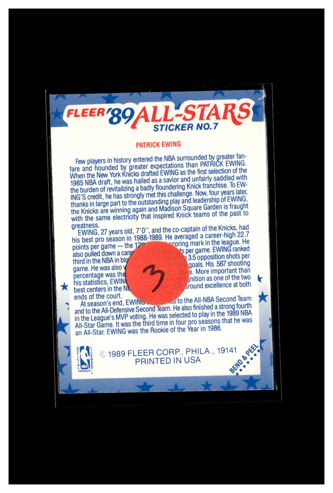 1989-90 Fleer #7 Patrick Ewing Stickers 3