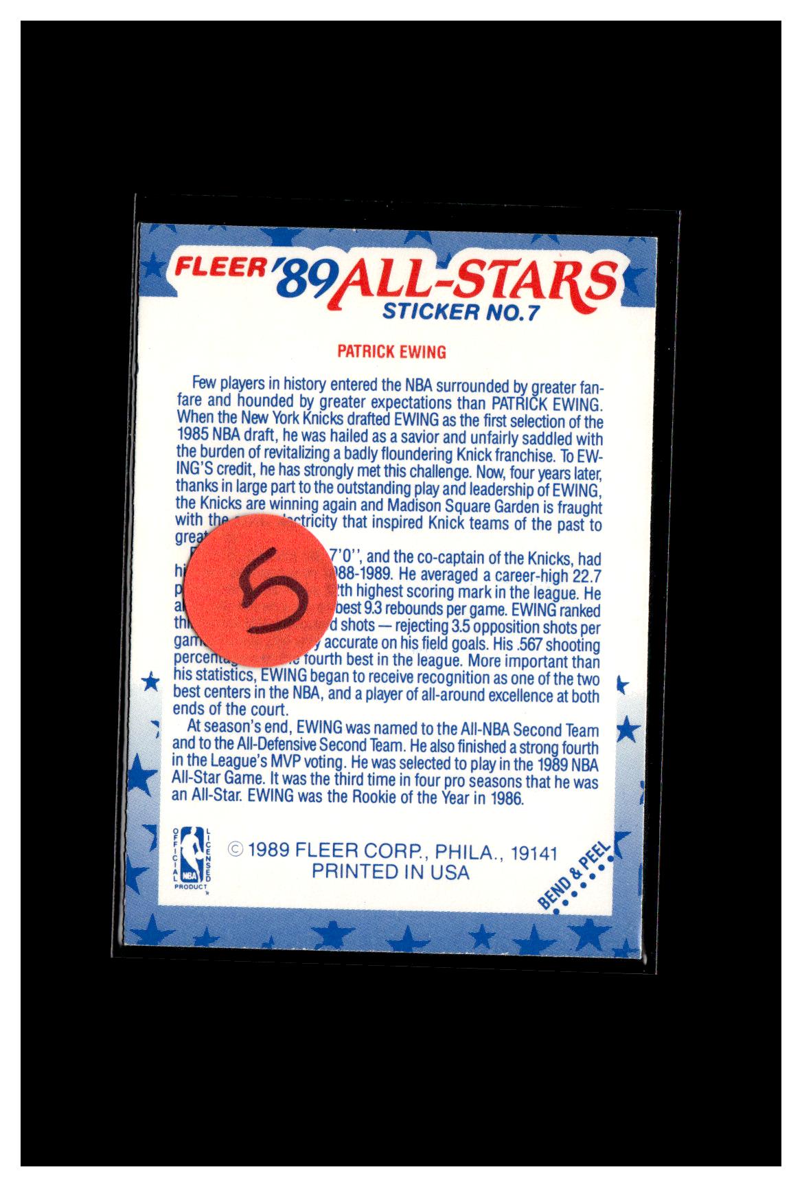 1989-90 Fleer #7 Patrick Ewing Stickers 5