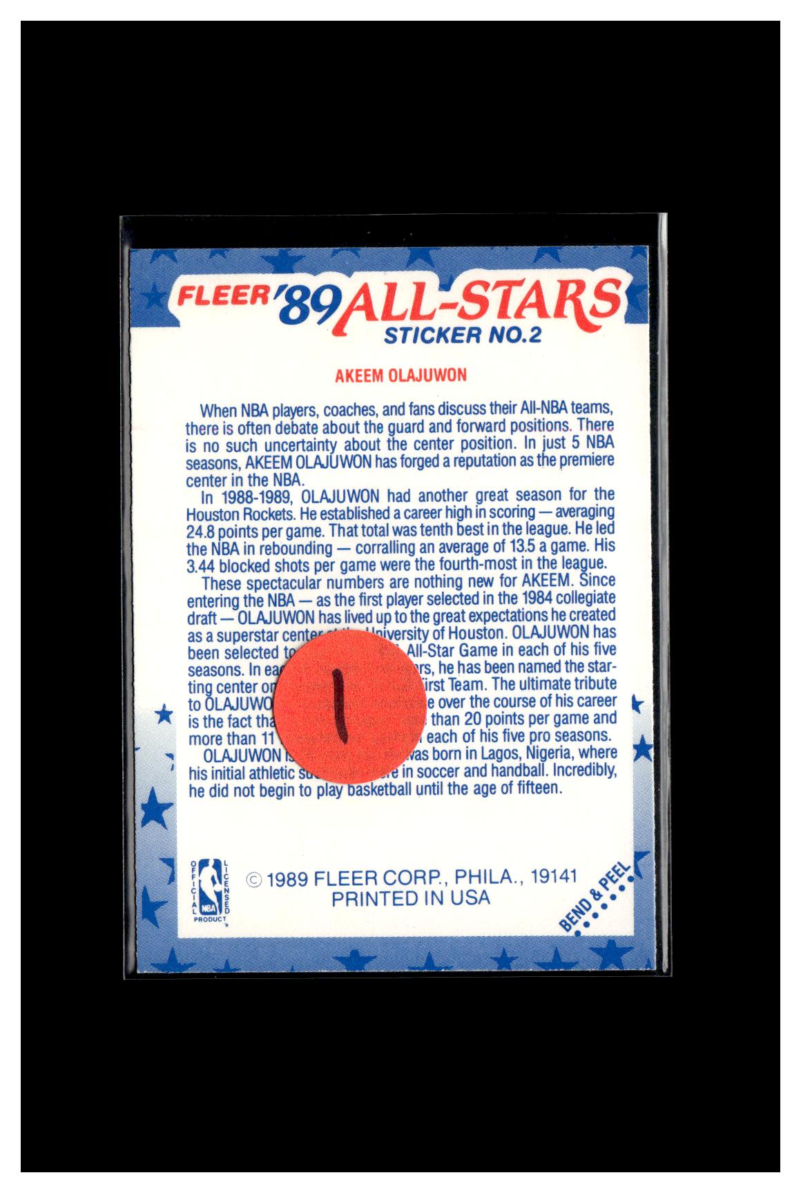 1989-90 Fleer #2 Akeem Olajuwon Stickers 1