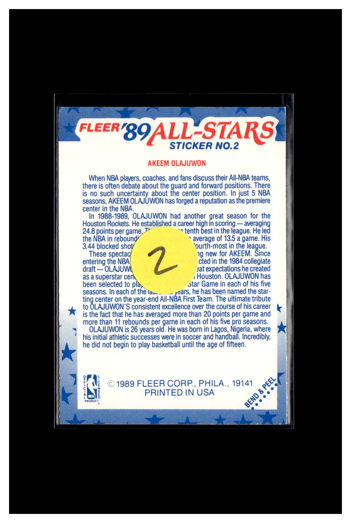 1989-90 Fleer #2 Akeem Olajuwon Stickers 2