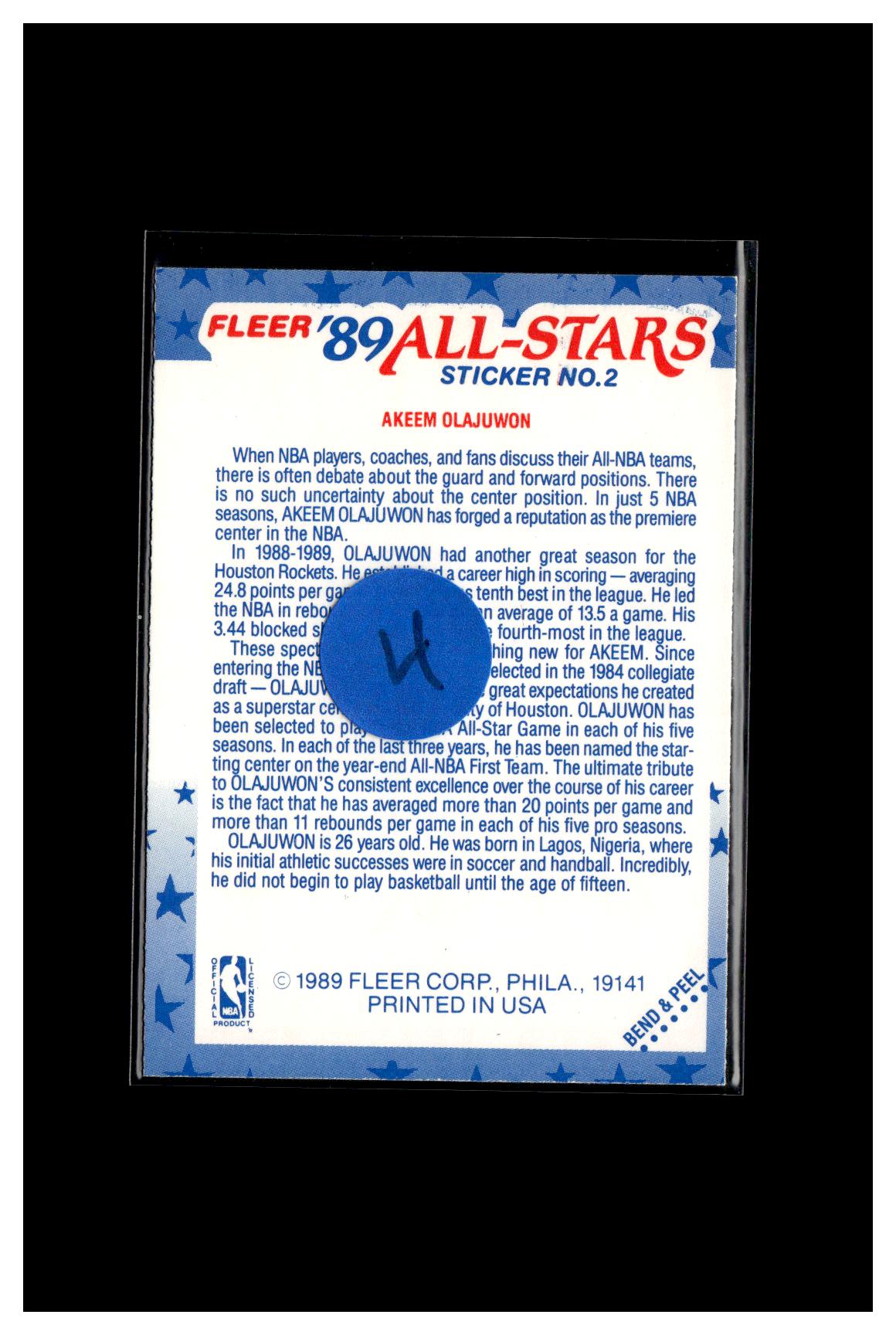 1989-90 Fleer #2 Akeem Olajuwon Stickers 4