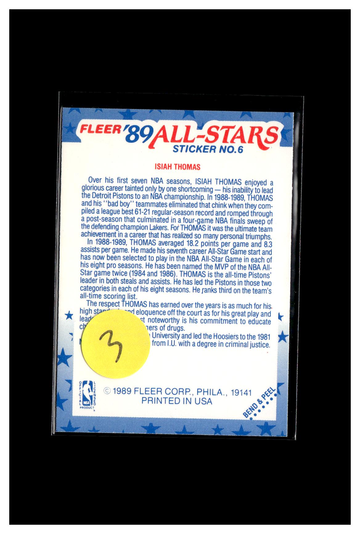 1989-90 Fleer #6 Isiah Thomas Stickers 3