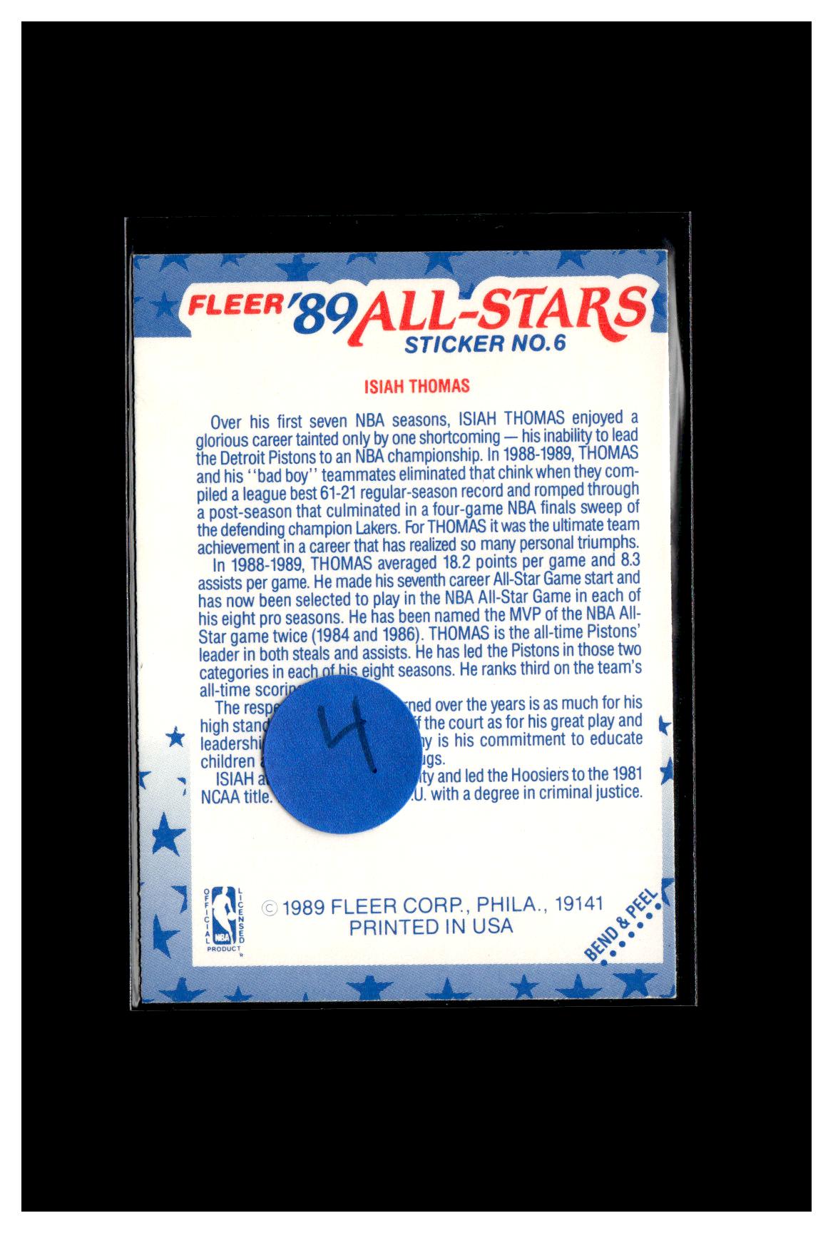 1989-90 Fleer #6 Isiah Thomas Stickers 4