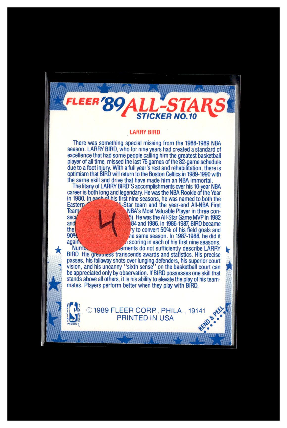 1989-90 Fleer #10 Larry Bird Stickers 4