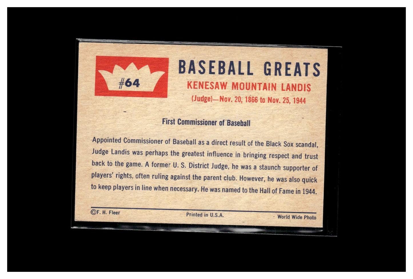 1960 Fleer Baseball Greats #64 Kenesaw Landis