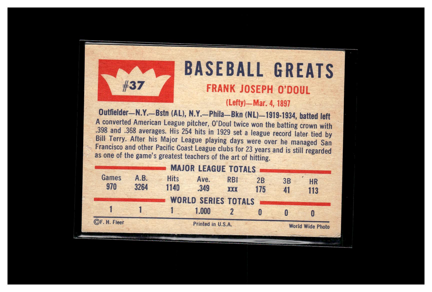 1960 Fleer Baseball Greats #37 Lefty O'Doul