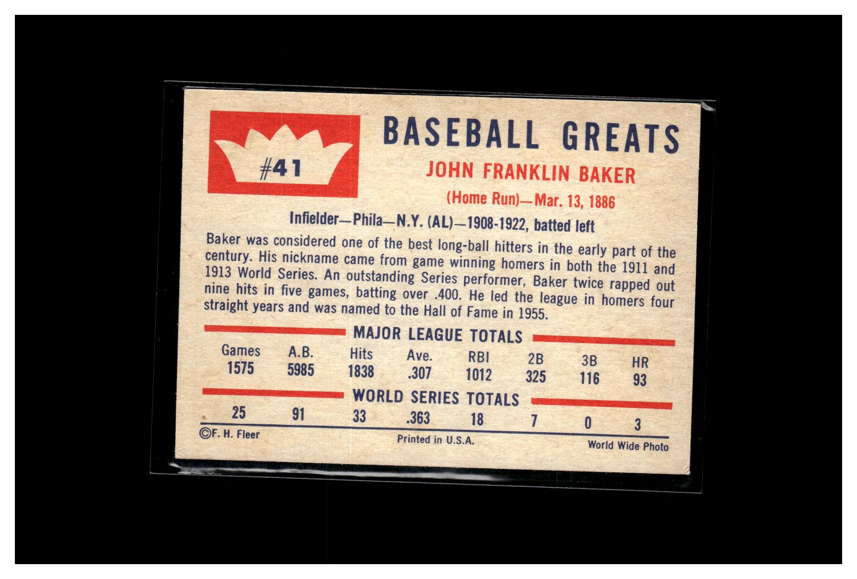 1960 Fleer Baseball Greats #41 Frank Baker