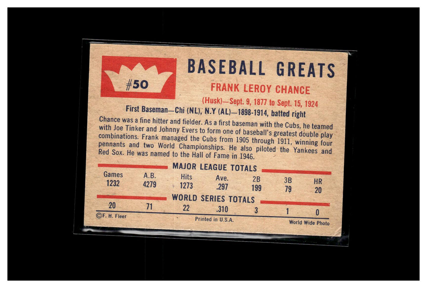 1960 Fleer Baseball Greats #50 Frank Chance