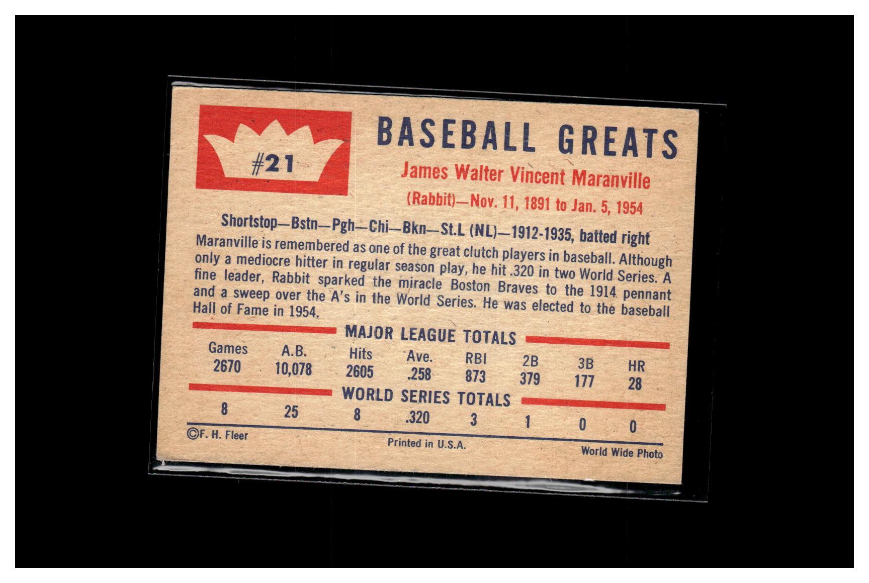 1960 Fleer Baseball Greats #21 Rabbit Maranville