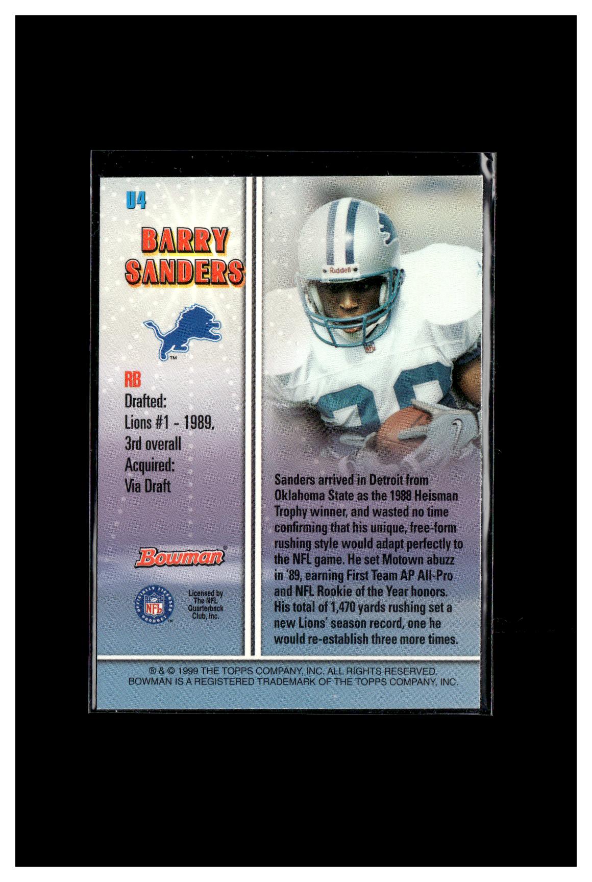 1999 Bowman #U4 Barry Sanders Late Bloomers/Early Risers